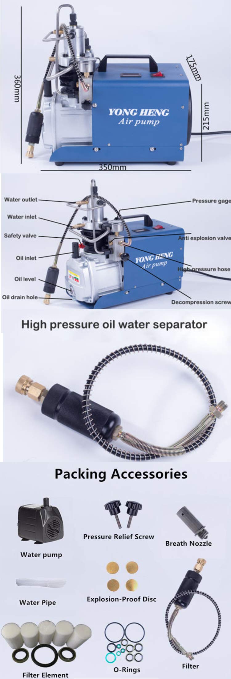 30MPA 4500PSI High Pressure Electric Air Compressor Pump - 110V PCP Air Rifle Inflator for Paintball Tanks, Scuba Diving & Pneumatic Tools - Fast Refill Station for Airguns and Sports Equipment