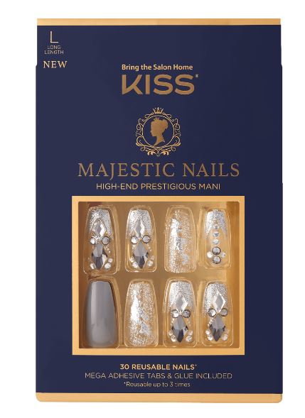 Kiss Majestic Press-On Nails - Long Lasting Fake Nails with Glue - Full Set 24pcs Acrylic False Nails for Women - Perfect for Parties, Weddings & Special Occasions