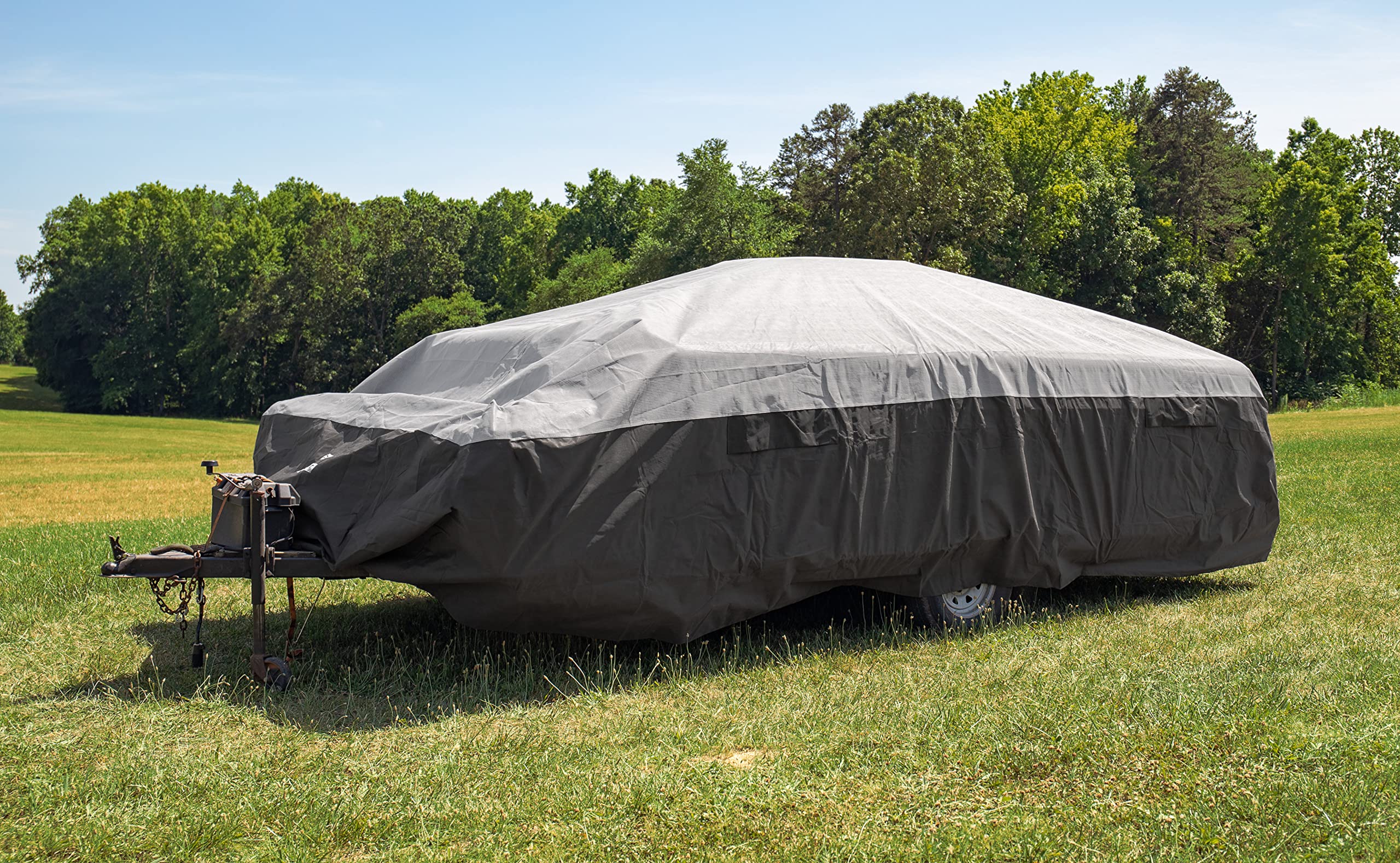 Camco ULTRAGuard 10-12-Foot Pop-Up Camper & RV Cover with Covered Air Vents & Cinching Straps | Durable Spunbond Polypropylene Material | Includes Storage Bag for Easy RV Storage & Organization (Model 45762) | Perfect for Outdoor Camping, Travel & Vehicle Protection