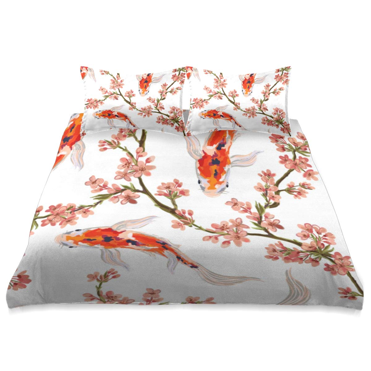 Japanese Koi Fish Floral King Size Comforter Set - All Season Soft & Comfortable Bedding (90x104 inches) for Master Bedroom, Guest Room or Dorm Decor