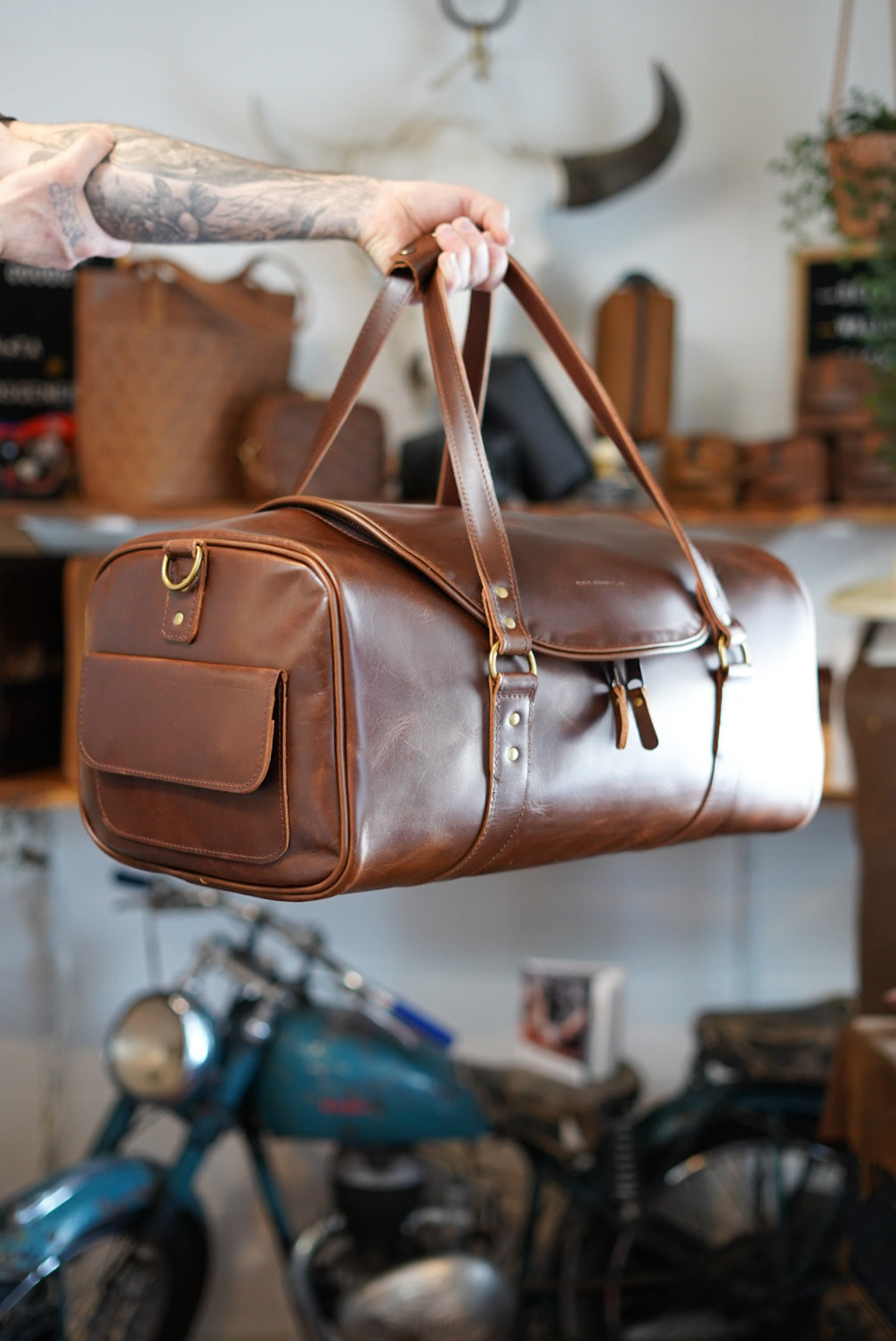 Premium U-Shape Opening Weekend Warrior Bag in Polished Cognac - Perfect for Travel, Work, and Everyday Use