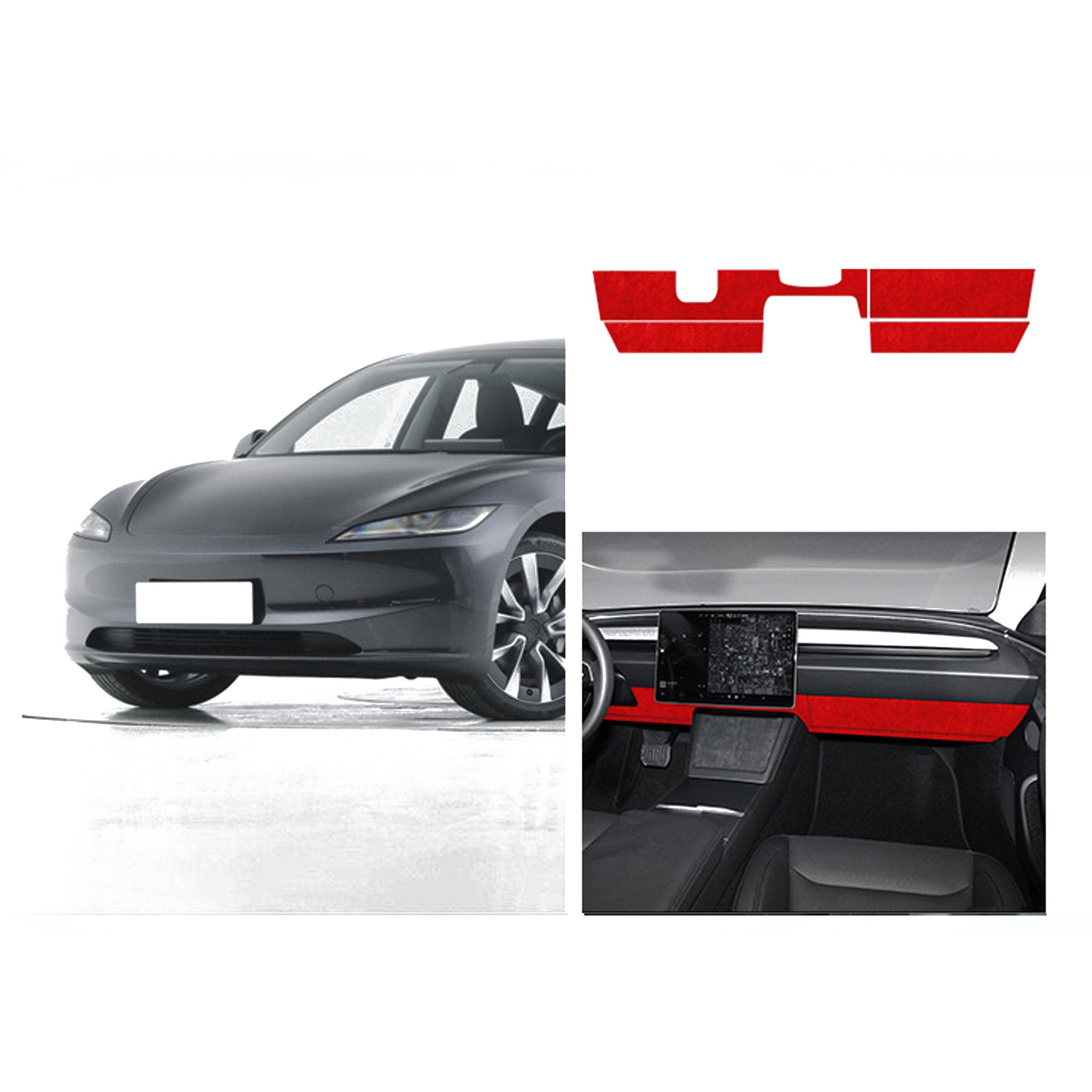 Tesla Alcantara Knee Bolster Panel & Glove Box Wraps for 2024+ Model 3 Highland & Model Y Juniper (4 Pcs) - Premium Interior Upgrade for Enhanced Comfort & Style While Driving