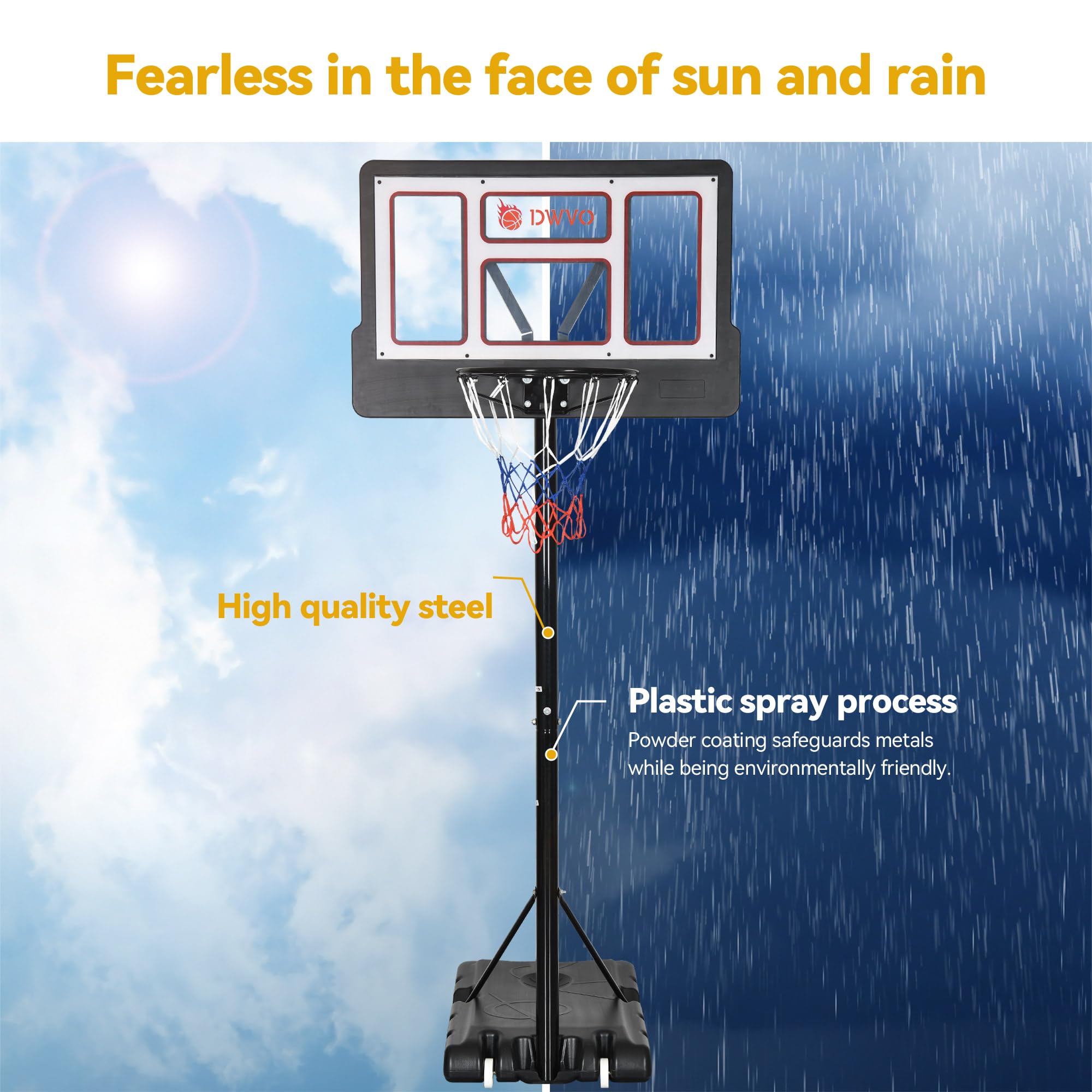 Adjustable 10FT Outdoor Basketball Hoop - 44in Shatterproof Backboard & 18in Rim for Driveway & Backyard Play