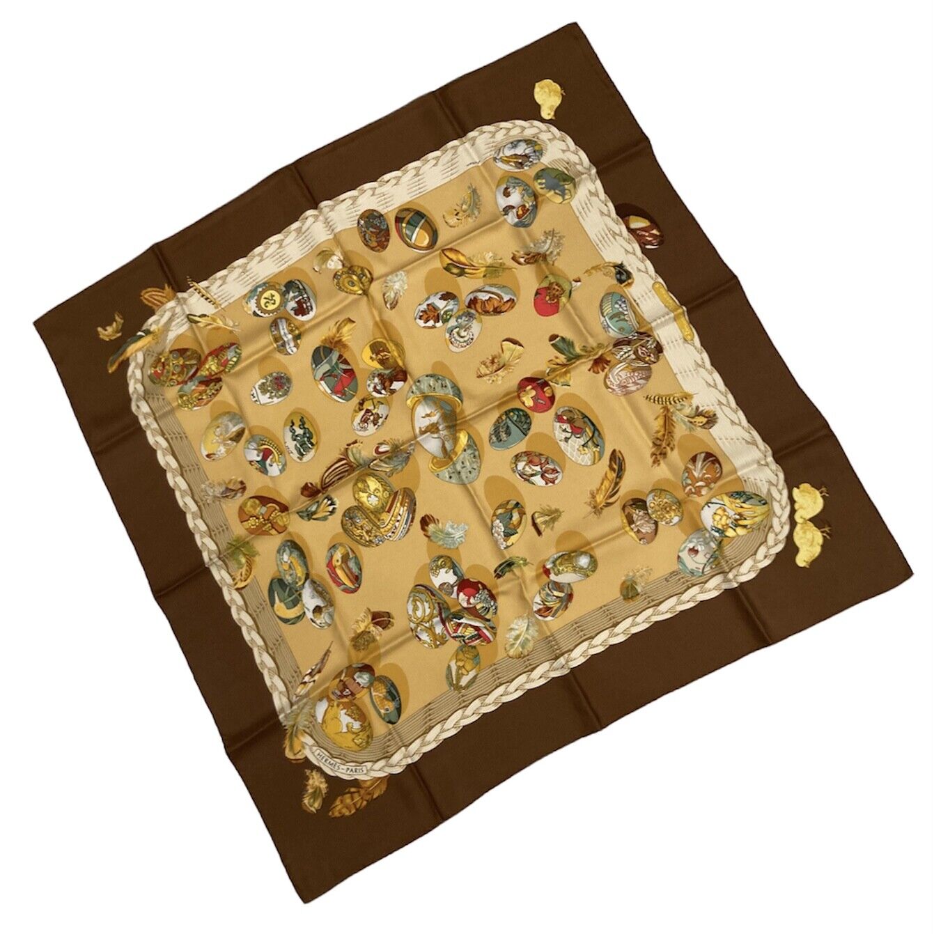 Authentic Vintage Hermes Latham Des œufs 90cm Silk Scarf - Rare Collectible Luxury Accessory for Women, Perfect for Fashion Shows, Parties & Special Occasions