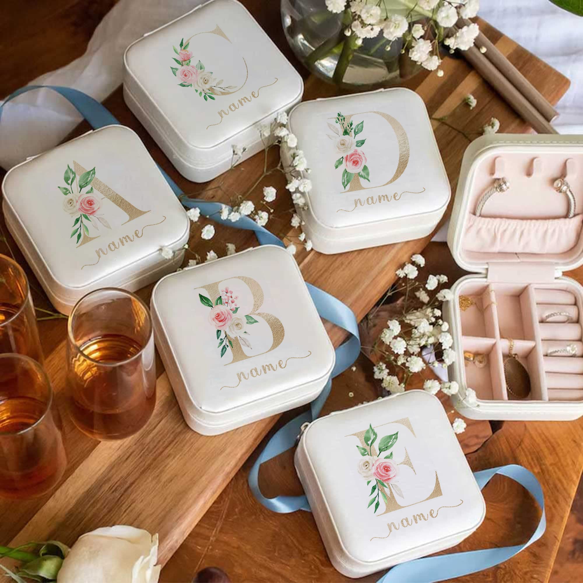 Personalized Mini Travel Jewelry Organizer Box with Name - Custom Small Jewelry Case for Women & Girls | Bridesmaid Gifts, Birthday, Wedding Proposal, Bachelorette Party | Perfect for Travel, Home Storage & Gift Giving