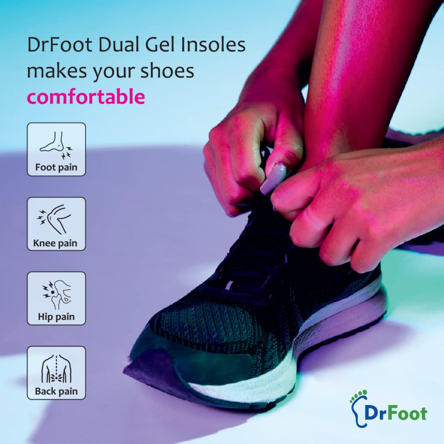 Dr Foot Arch Support Insoles for Women & Men - Gel Shoe Inserts for Flat Feet, Plantar Fasciitis Relief - Comfortable Silicone Cushion Insoles with Dual Gel Technology - Perfect for Running, Walking & All-Day Wear