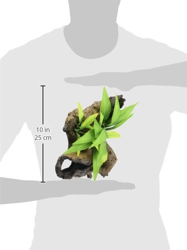 Natural Mopani Wood with Silk Plants for Aquarium - Small Fish Tank Decoration for Betta, Shrimp & Tropical Fish - Perfect for Home & Office Aquascaping