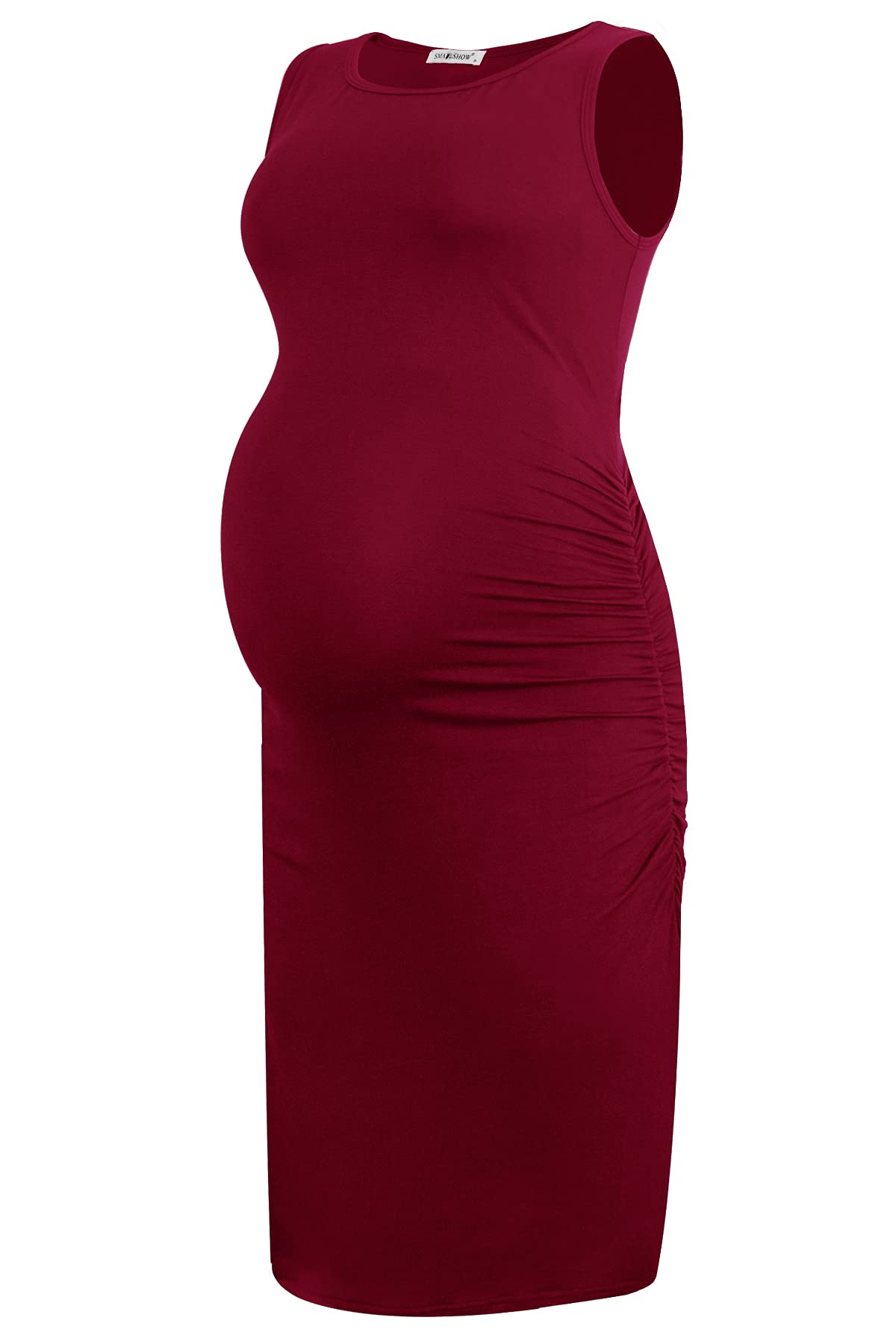 Smallshow Women's Sleeveless Maternity Dress - Ruched Pregnancy Clothes for Summer, Nursing & Breastfeeding - Comfortable Stretchy Maternity Wear for Casual Outings, Baby Showers & Photoshoots