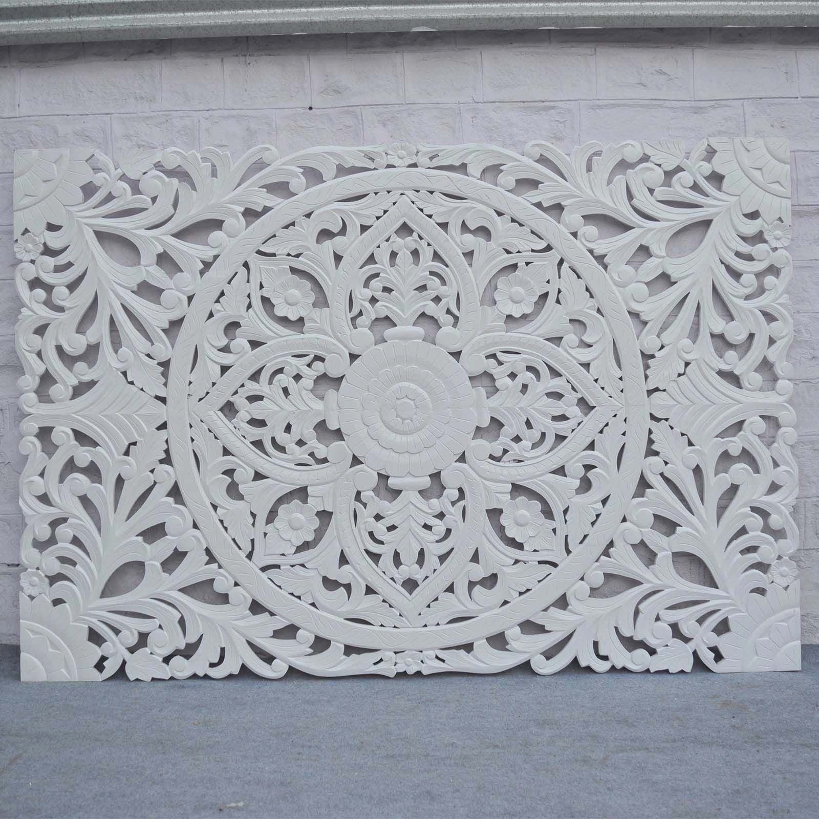 Elegant Dynasty Carved Panel White Bed Headboard - Perfect for Master Bedroom, Guest Room & Home Decor