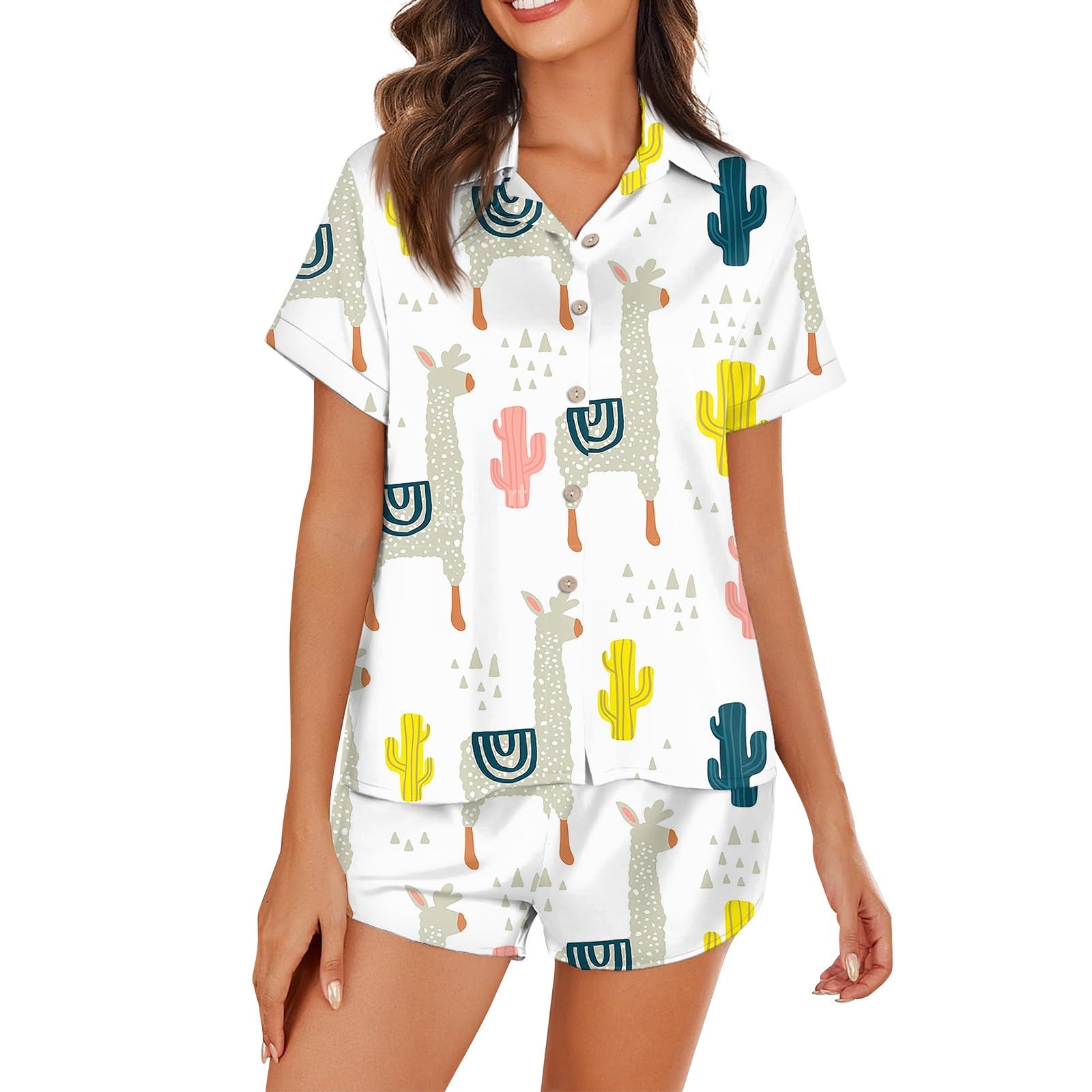 Women's Cute Animal Print Pajama Set - Soft Short Sleeve Top & Shorts Lounge Wear for Sleep & Relaxation | Perfect for Bedtime, Lounging at Home, and Sleepovers