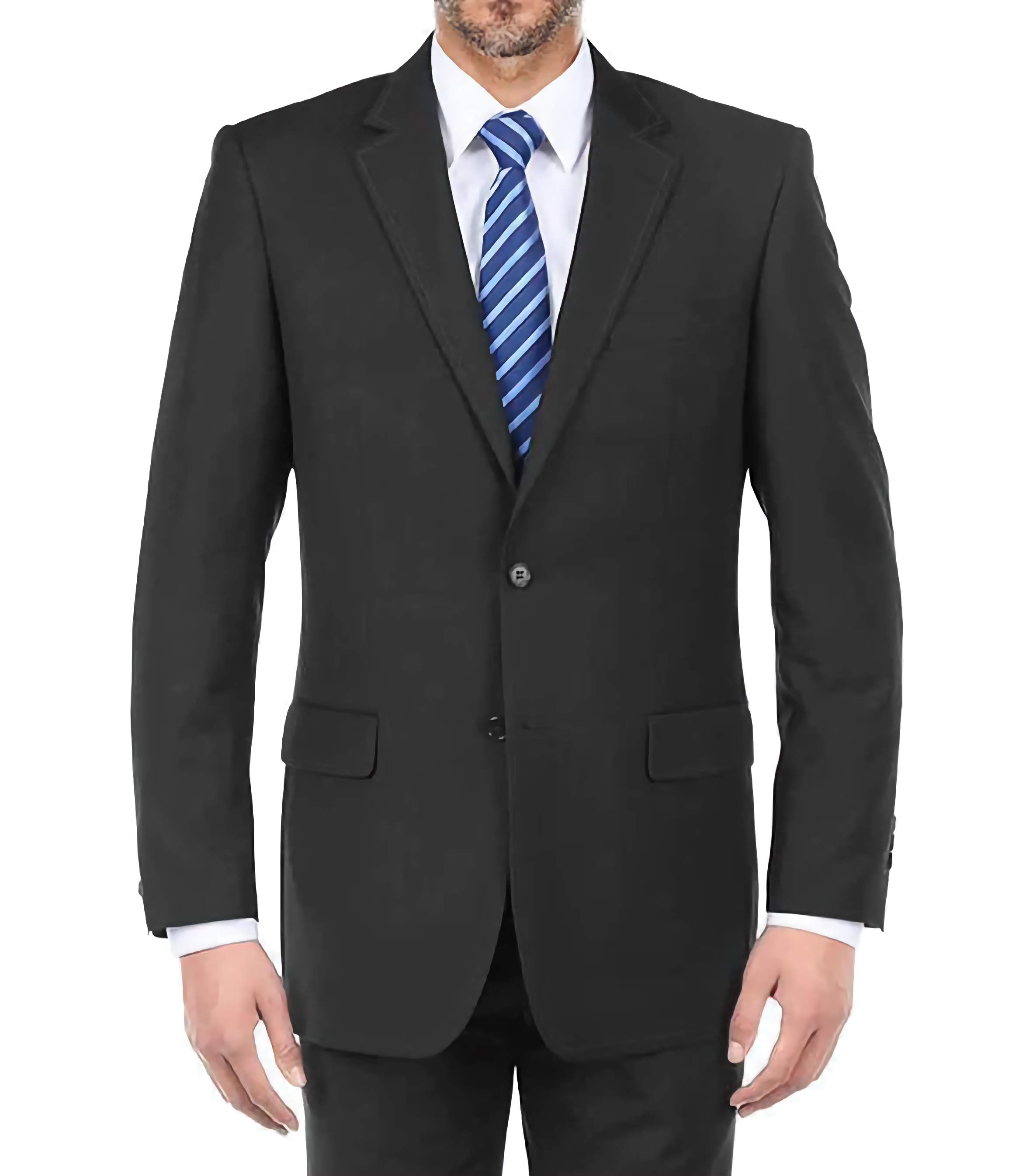 Premium Black 100% Virgin Wool Men's 2-Piece Suit - Classic 2-Button Regular Fit Business Attire for Office, Weddings & Formal Events
