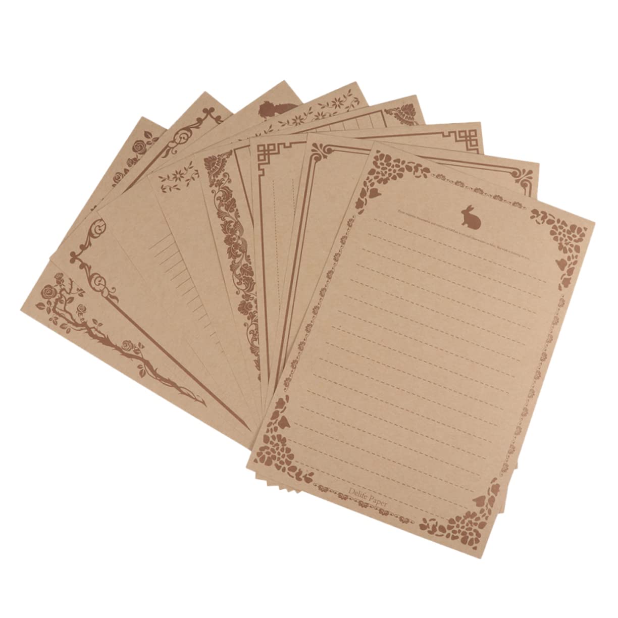 NUOBESTY 8pcs Vintage Floral Stationery Paper Set - Printable B5 Kraft Writing Paper, Old Fashioned Korean Style for Creative Writing, Journaling & Scrapbooking