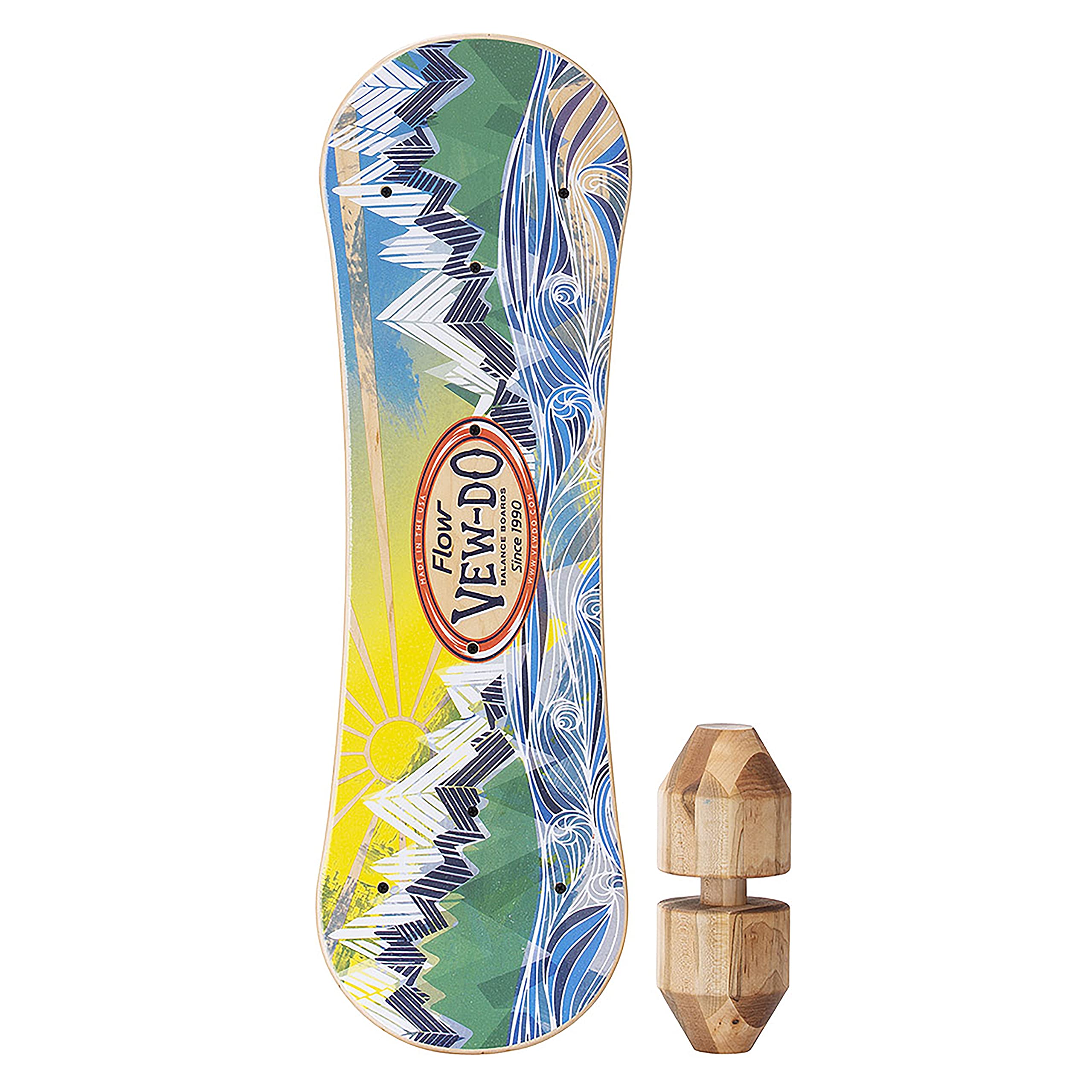 VEW-DO Flow Balance Board with Roller - Wooden Balance Training Board for Yoga, Surfing & Fitness - Improve Core Strength & Coordination for Kids & Adults