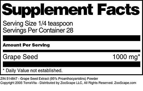 Terravita Grape Seed Extract Powder - 95% Proanthocyanidins (1 oz) | Antioxidant Supplement for Heart Health & Skin Care | Supports Immune System & Collagen Production