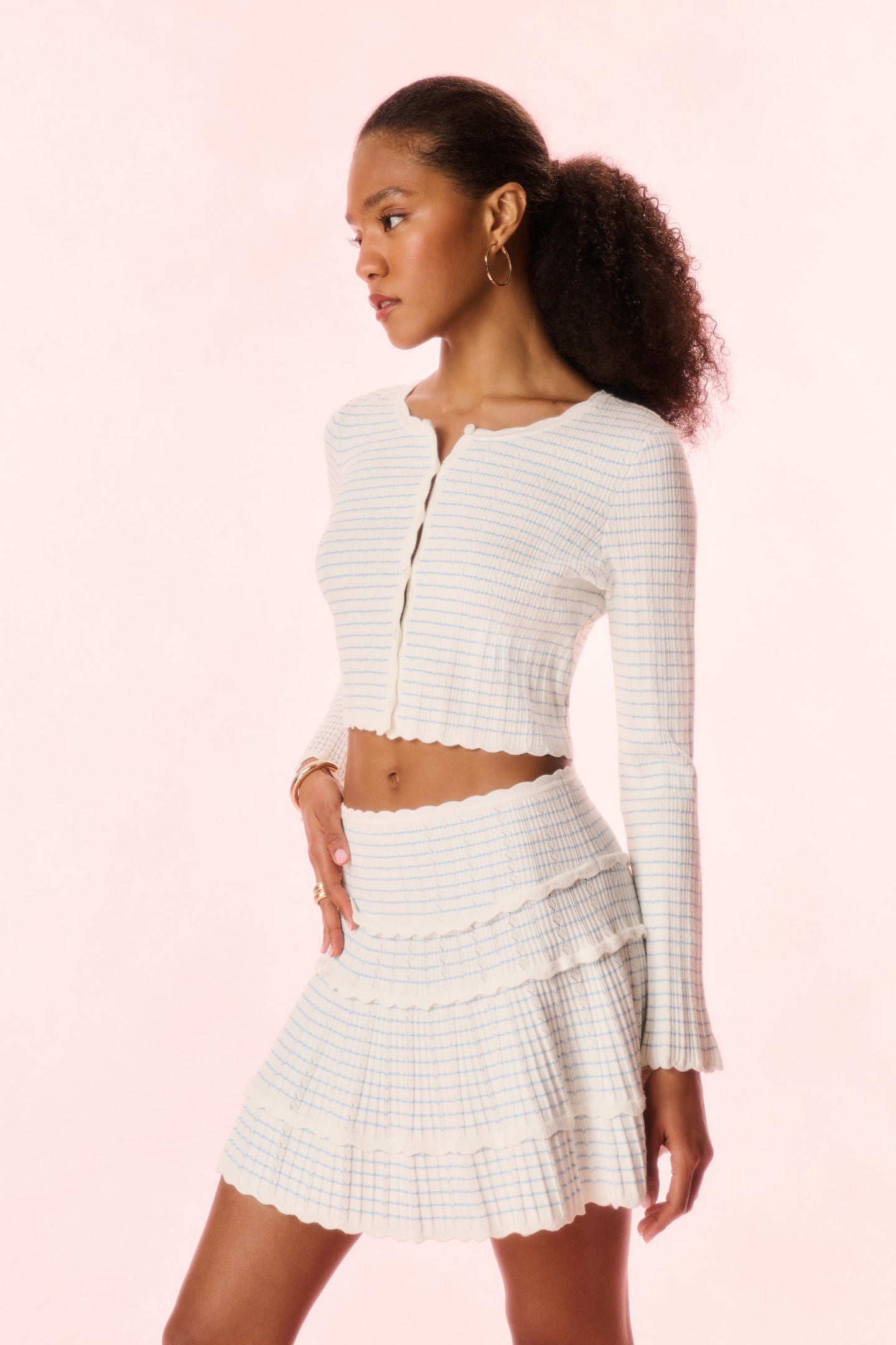Women's Striped Stretch Knit Cardigan Sweater - Soft Long Sleeve Open Front Wrap Cover Up for Fall & Winter - Perfect for Office, Date Night and Casual Outings