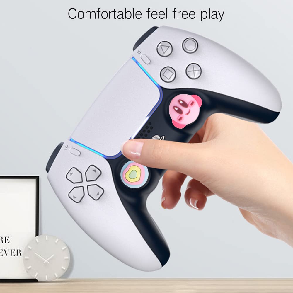 PERFECTSIGHT Cute Thumb Grip Caps for PS5, PS4, Xbox Series X/S, Xbox One & Switch PRO Controller - 4PCS Soft Rubber 3D Analog Thumbstick Covers with Heart Design - Improve Gaming Comfort & Grip for Long Play Sessions