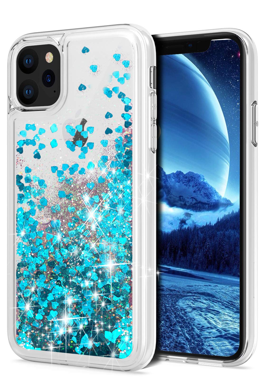 WORLDMOM iPhone 11 Pro Max Case (6.5 inch 2019) - Double Layer Bling Liquid Glitter Waterfall TPU Protective Cover | Sparkle Colorful Design | Perfect for Daily Use, Parties & Special Occasions - Blue