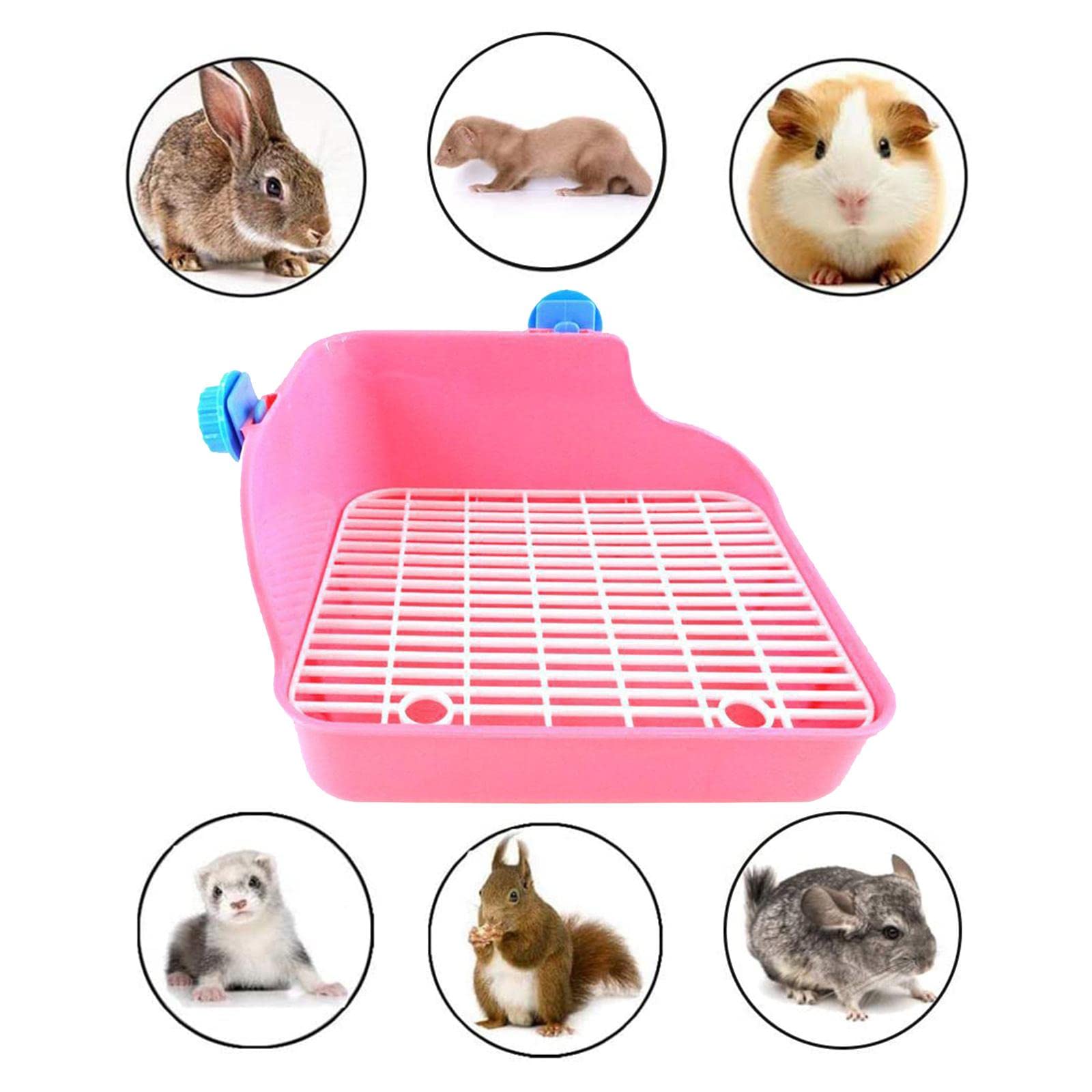 Small Animal Litter Box for Rabbits, Guinea Pigs & Ferrets - Corner Toilet Trainer with Bedding Pan for Bunny Cage Accessories - Pink (Perfect for Indoor Pet Training & Cage Cleanliness)