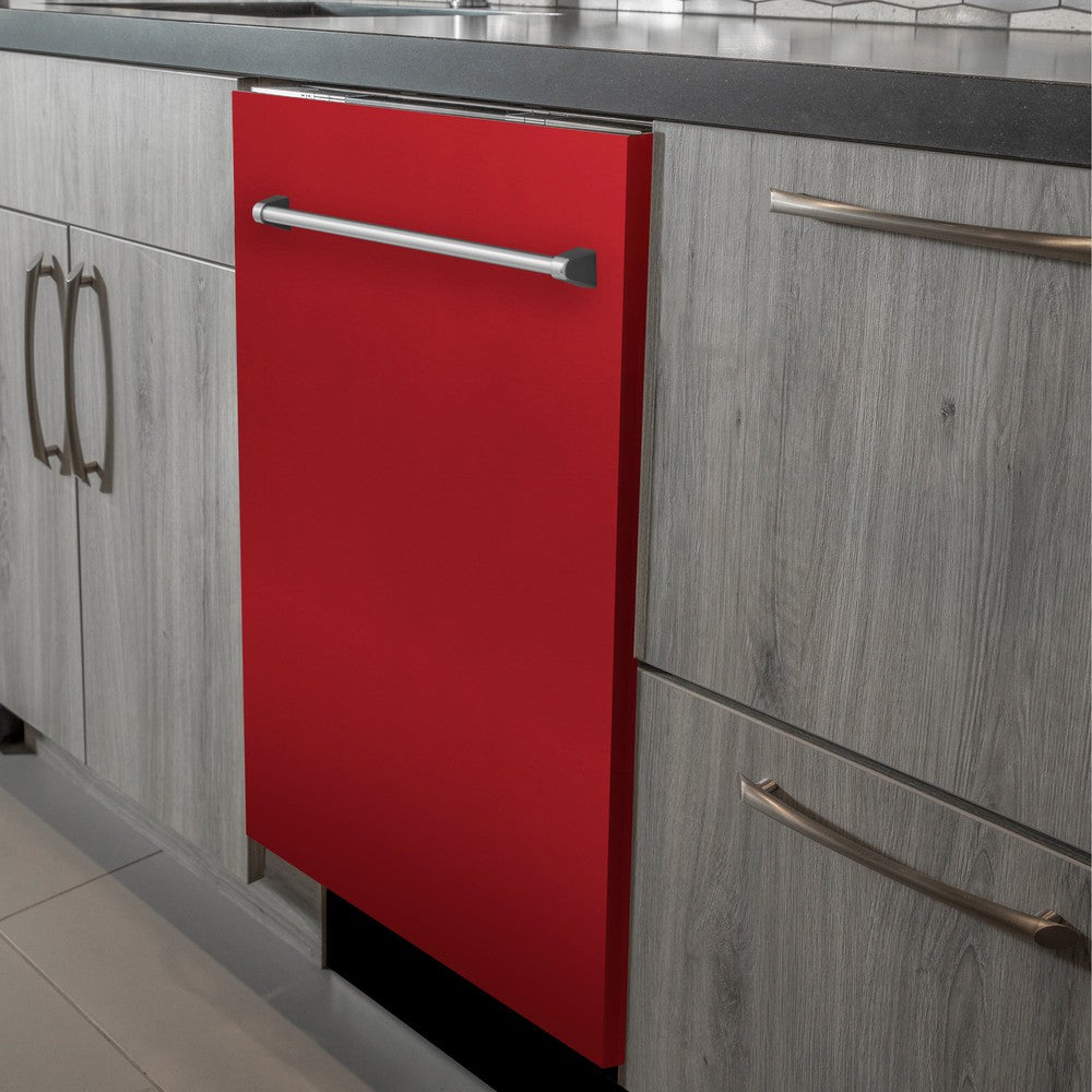 ZLINE 24 Inch Red Matte Top Control Built-In Dishwasher with Stainless Steel Tub & Traditional Handle - Ultra Quiet 52dBa (DW RM 24) - Perfect for Modern Kitchens, Small Spaces & Energy-Efficient Homes