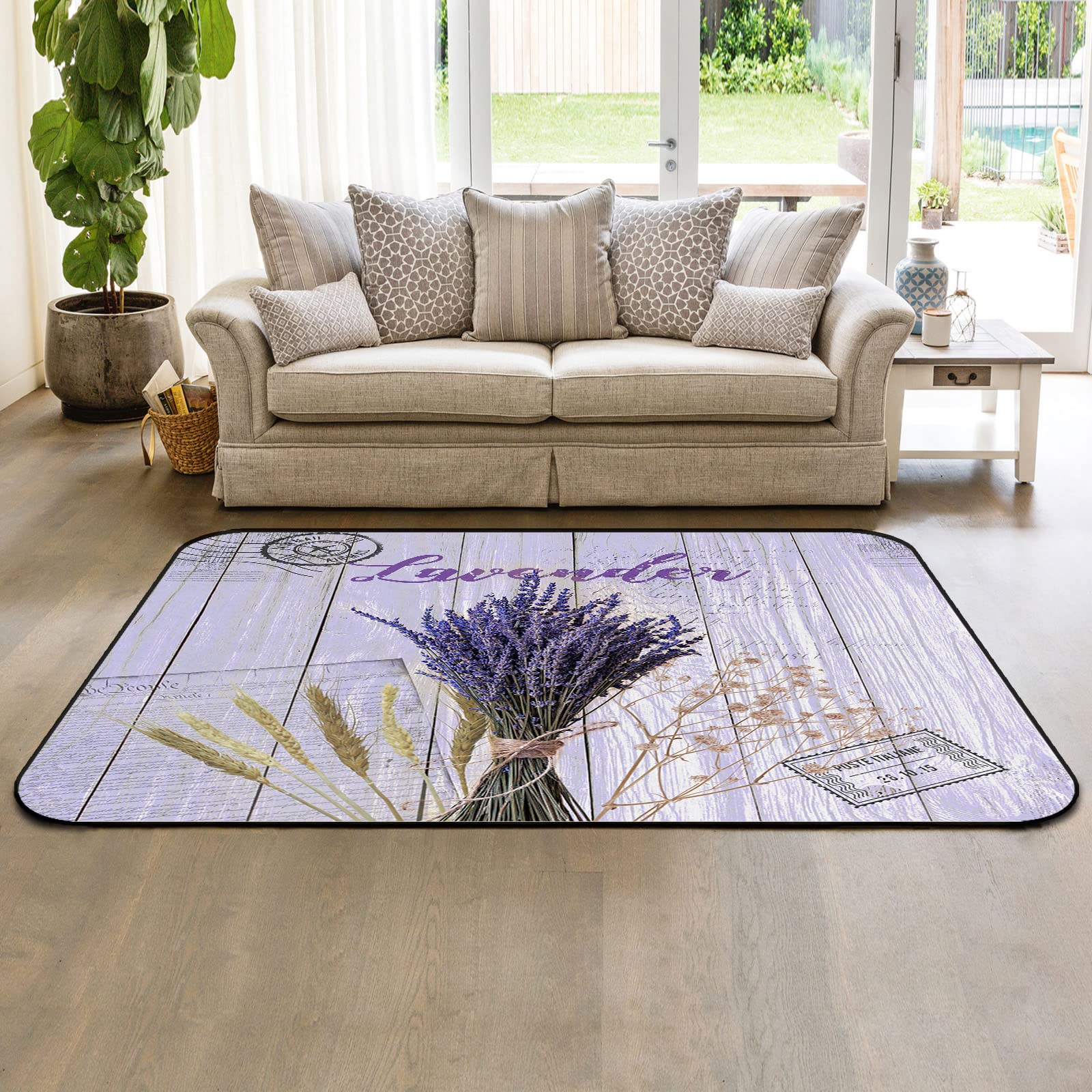 3'x5' Modern Purple Lavender Area Rugs - Soft Throw Carpet for Nursery, Kids Room, Living Room & Bedroom - Indoor/Outdoor Floral Farmhouse Floor Covering - Perfect for Spring Decor, Wooden Furniture Accent & Cozy Home Atmosphere