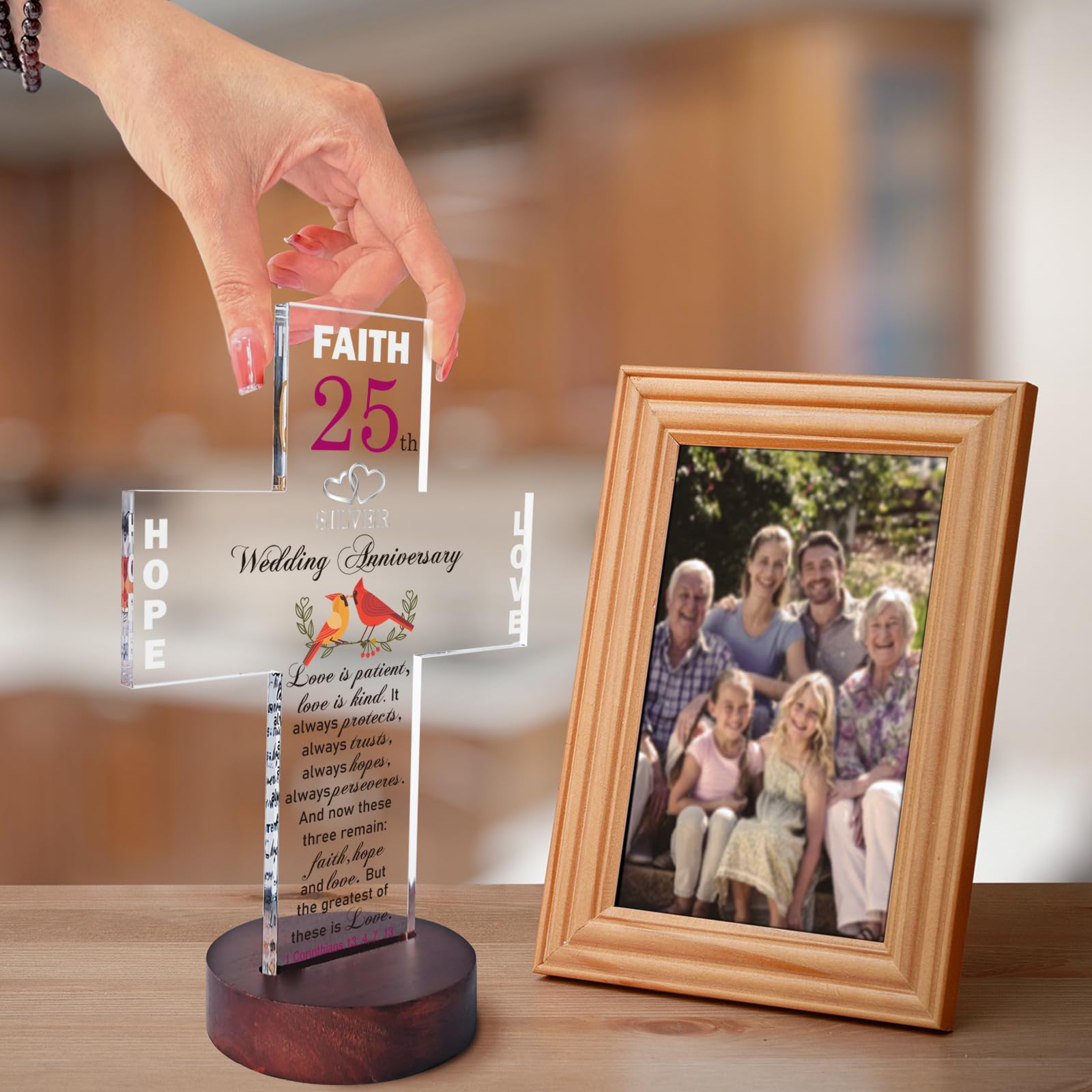 25th Silver Anniversary Gifts for Couples - Thoughtful Wedding Gifts for Husband & Wife - Engraved Cross with Bible Verse - Perfect for Home Decor & Romantic Celebrations