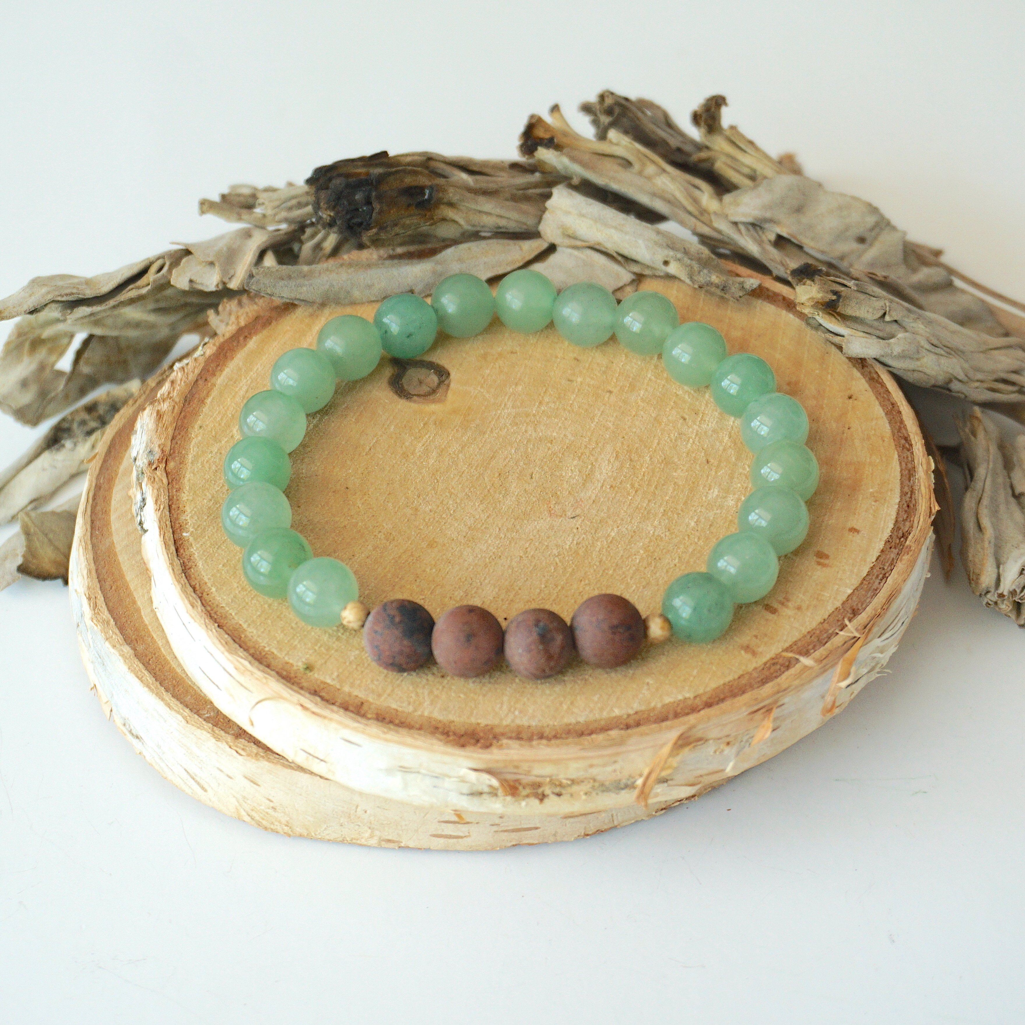 Green Aventurine Healing Crystal Mala Bracelet with Mahogany Obsidian & Agate Beads - Natural Stone Meditation Jewelry for Stress Relief, Chakra Balancing & Spiritual Protection