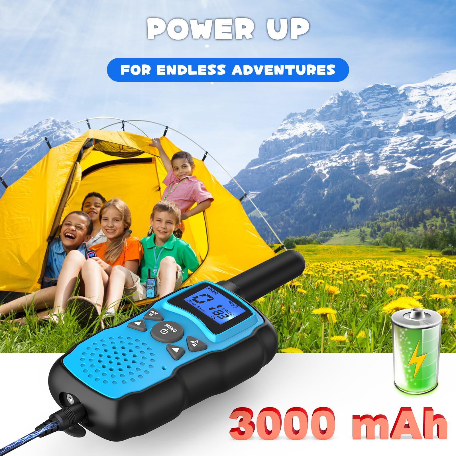 Wishouse Kids Walkie Talkies - Rechargeable Long Range Walkie Talkies for Boys & Girls Ages 4-10, 3 Pack with Flashlight & VOX - Perfect for Hiking, Camping, Outdoor Adventures & Birthday Gifts