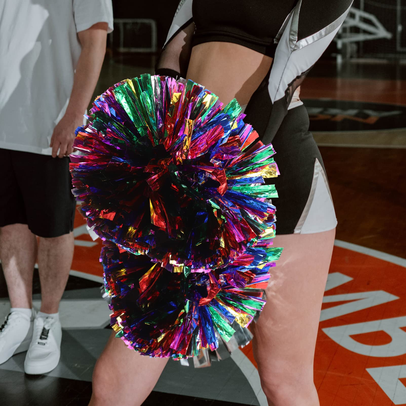 BESPORTBLE 2-Pack Cheerleader Pom Poms with Handles - Fluffy Cheerleading Hand Balls for Sports Games, Cheerleading Practice, Dance Performances & Party Decorations - Vibrant Team Spirit Accessories