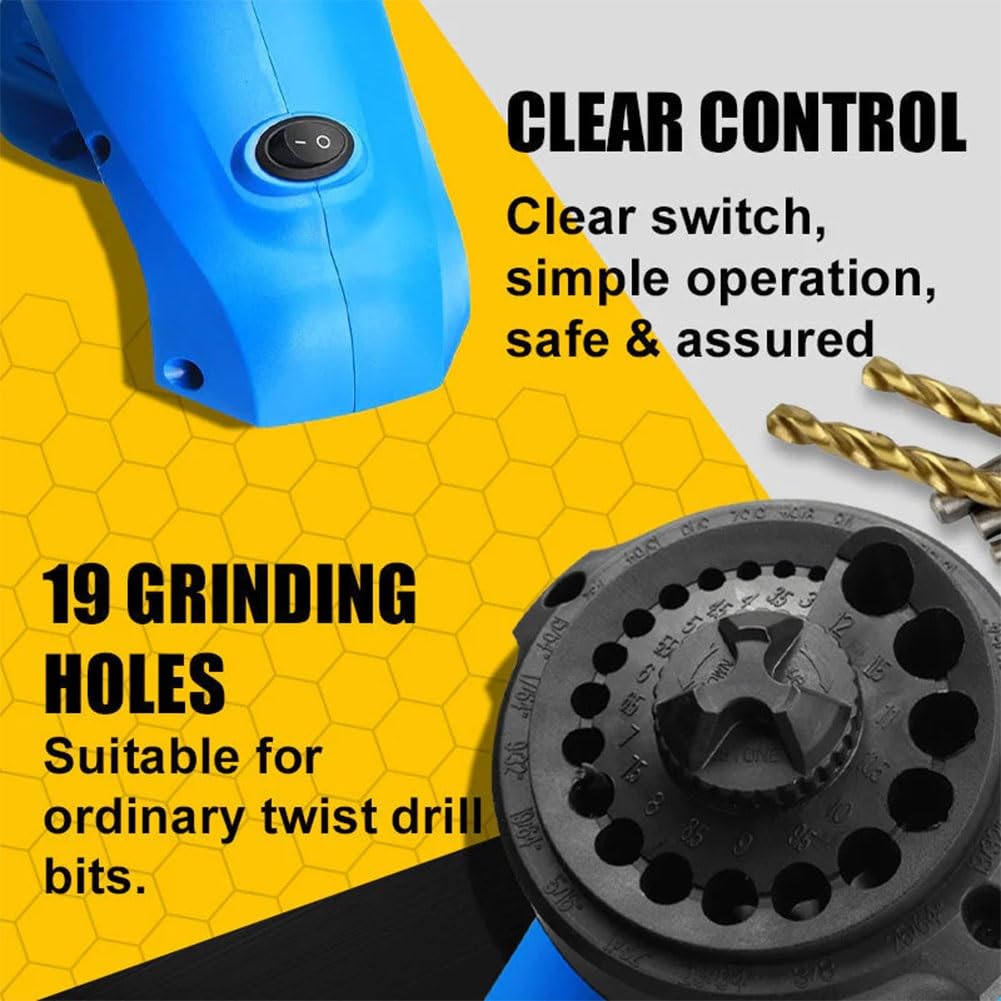 Power Drill Bit Sharpener for Twist Bits 3-12mm - High-Speed Steel, Masonry, Carbide, Cobalt & Tin-Coated Bits - Electric Grinding Machine for DIY, Woodworking & Metalworking Projects