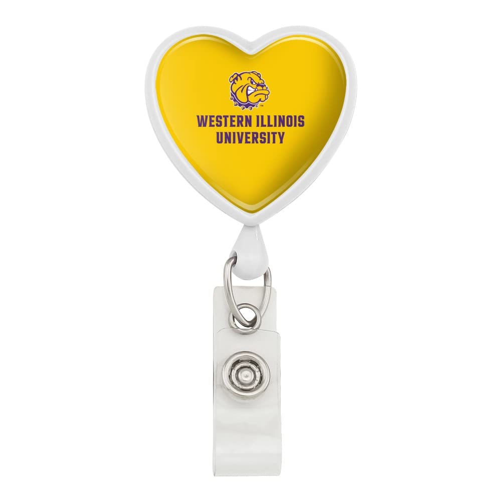 Western Illinois Leathercraft Secondary Logo Heart Lanyard - Retractable Reel Badge ID Card Holder for Work, School & Events - Premium Keychain Accessory for Teachers, Nurses & Office Professionals