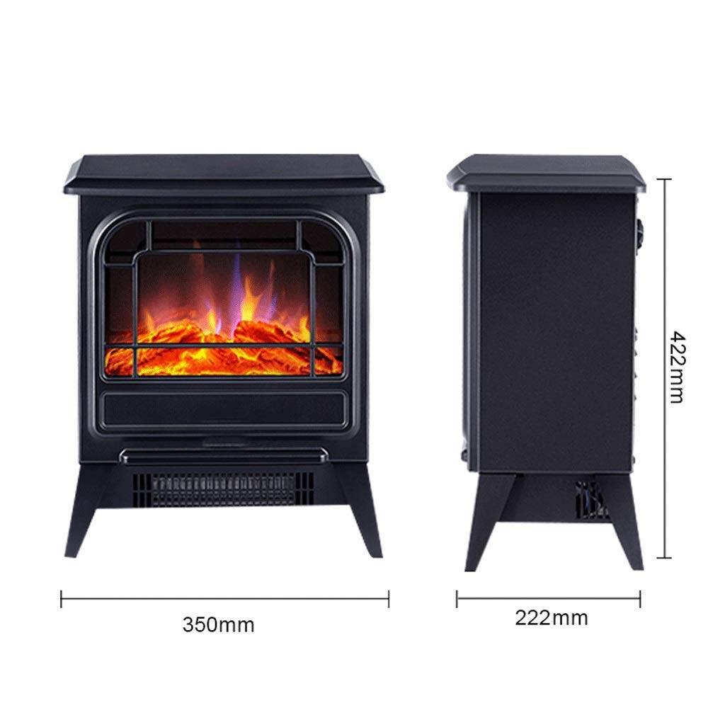1800W Black Electric Fireplace Heater with Realistic Flame Effect & Overheat Protection - Freestanding Stove for Living Room, Bedroom & Office Warmth