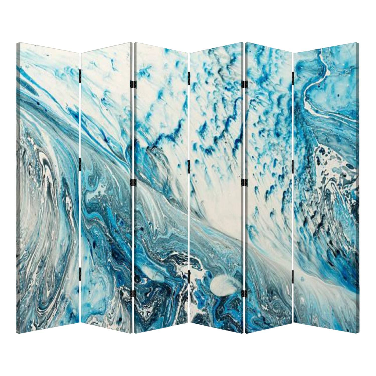 Blue Marble Texture Room Divider - 6 Panel Folding Privacy Screen with Abstract Oil Painted Waves Design | Perfect for Living Room, Bedroom & Office Space Separation | Home Decor & Room Partition Solution