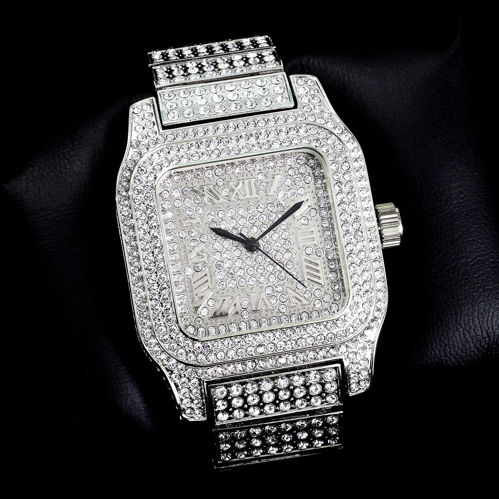 Luxury His & Her Iced Out Metal Band Watches Set - 2 Piece Matching Couple Watches for Anniversary, Wedding & Special Occasions | Waterproof Stainless Steel Dress Watch for Men & Women