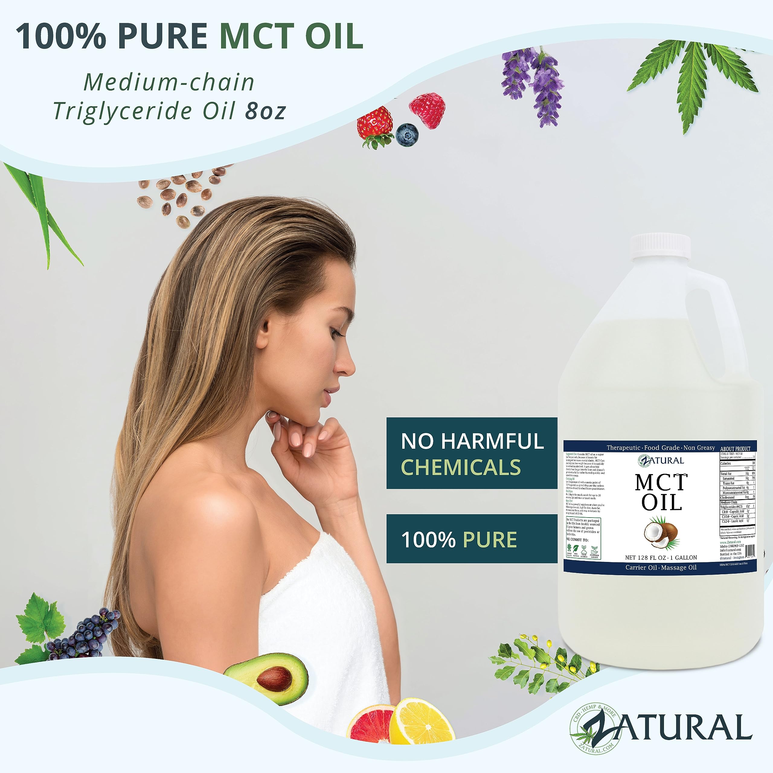 Premium Pure MCT Oil - USDA Organic Certified, Therapeutic Grade Coconut Oil for Keto Diet, Hair Care & Skin Hydration | Fragrance-Free Carrier Oil for Massage, Cooking & DIY Beauty (1 Gallon - 128oz Bulk Size) - Perfect for Ketogenic Cooking, Natural Hair Growth & Aromatherapy Blends