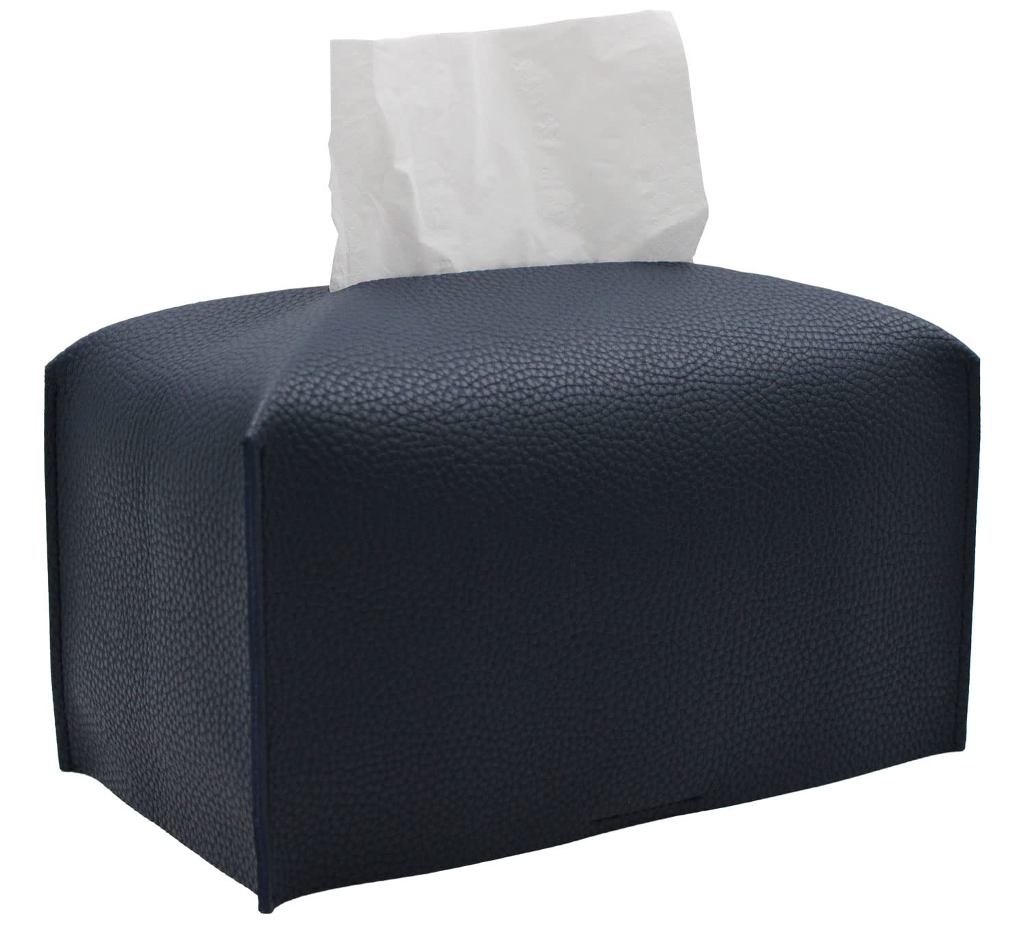 Livelab Modern PU Leather Tissue Box Cover - Navy Blue Decorative Organizer Holder for Vanity, Nightstand, Living Room, Office & Car (9.5