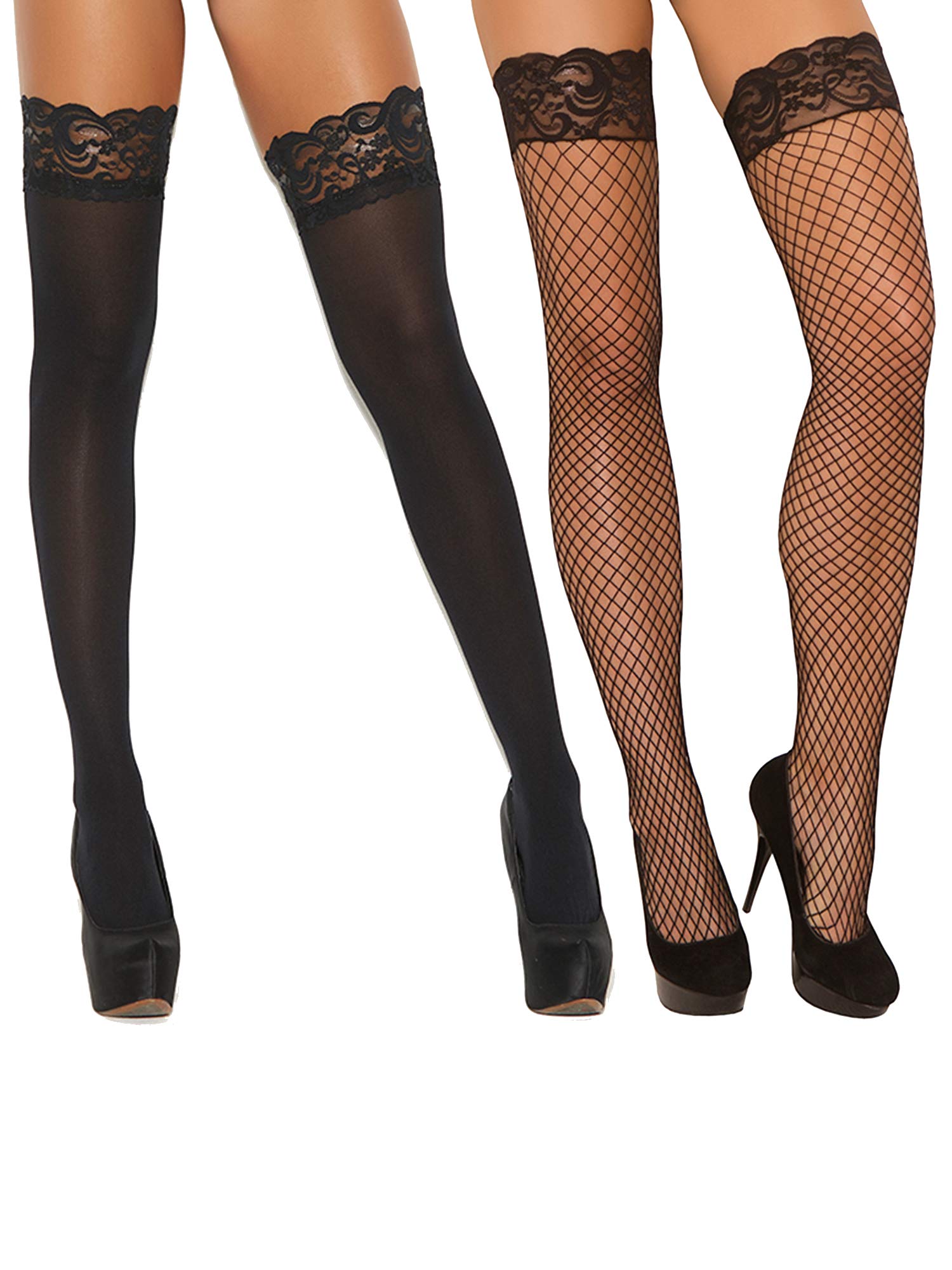 Angelique Women's Plus Size Black Lace Top Stay-Up Thigh High Stockings (2-Pack) - Sexy Hosiery for Garter Belts, Date Nights & Special Occasions