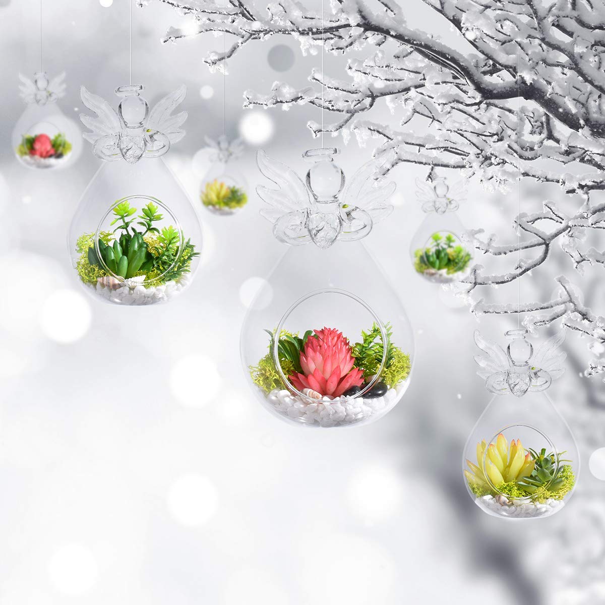 Pack of 6 Christmas Glass Angel Terrariums - Decorative Candle Holders & Planters for Home, Wedding, Holiday Decor - Unique Angel Gifts & Vases for Tabletop, Mantel, and Party Centerpieces
