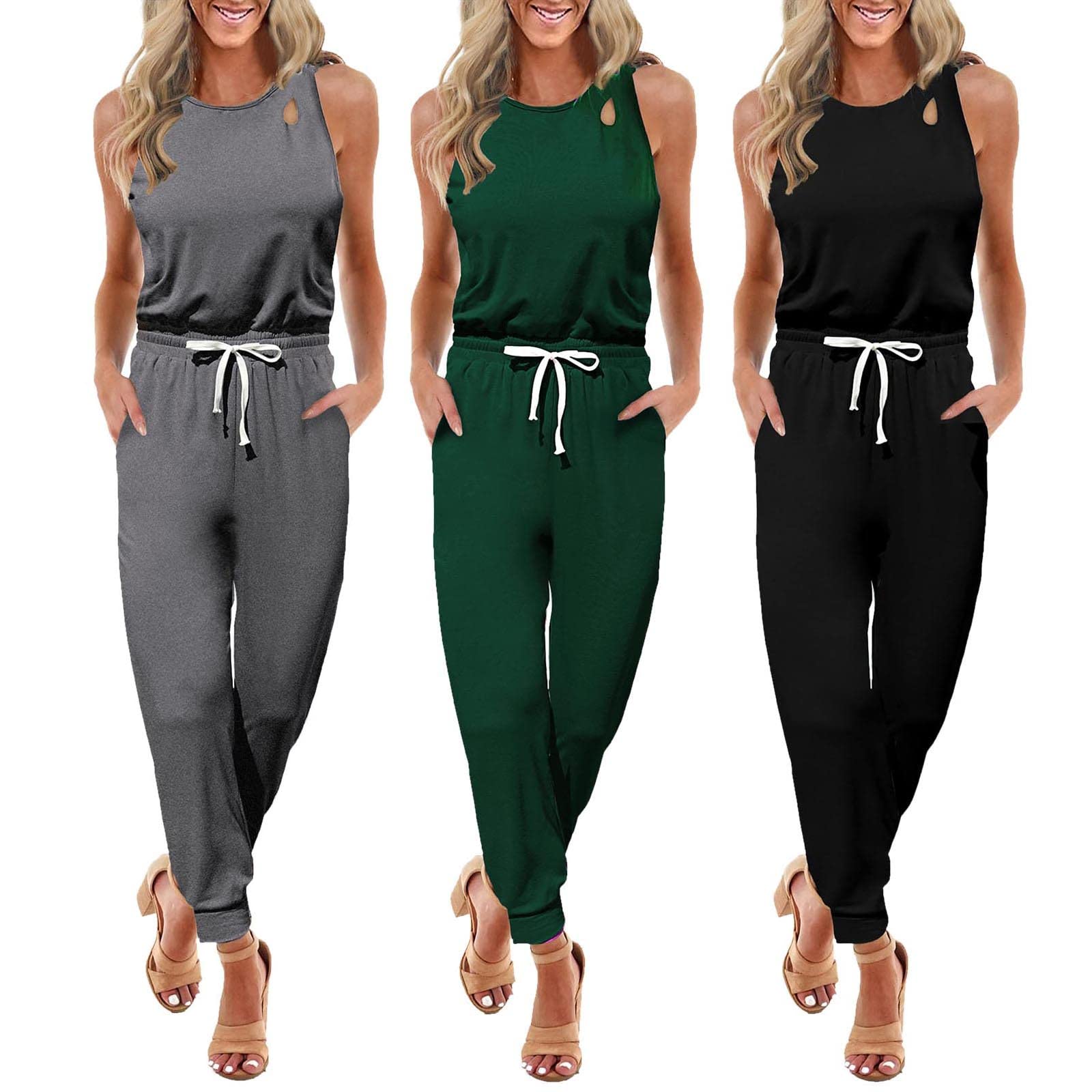 Women's 2-Piece Activewear Set - Sleeveless Crewneck Top & Sweatpants Tracksuit (Gray, XXL) | Gym Workout, Yoga, Running & Lounge Wear for Women