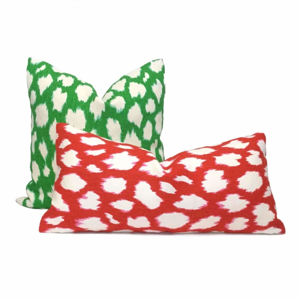 Kravet Kate Spade Maraschino Red Leopard Print Modern Jungle Cat Spotted Linen Pillow Cover - Stylish Home Decor for Living Room, Bedroom & Sofa