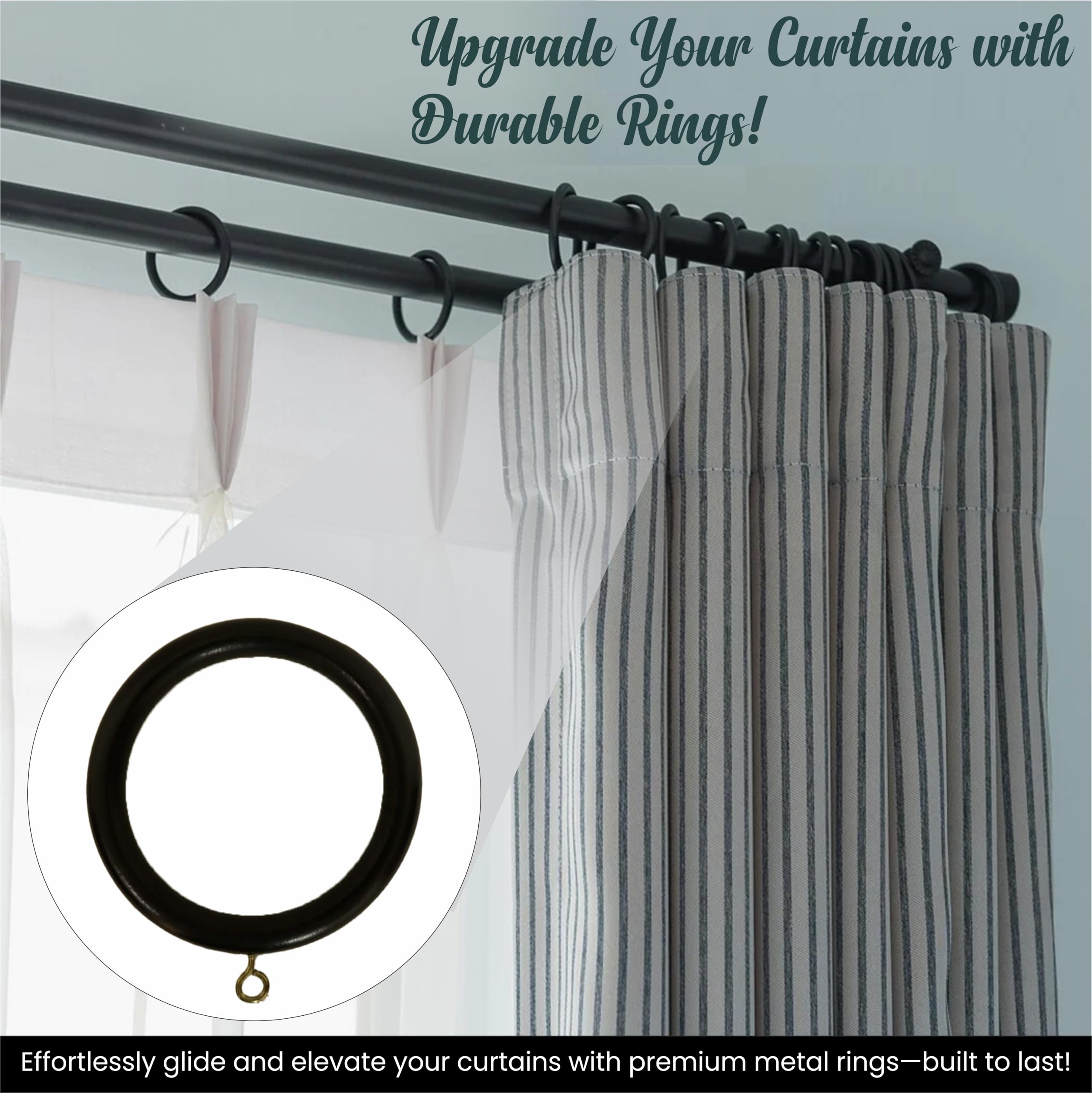 Handmade Wooden Curtain Rings for 1-25 Inch Rods - 2.7 Inch Inner Diameter - Pack of 24 - Black - Perfect for Drapes, Sheers & Valances - Elegant Home Window Decor
