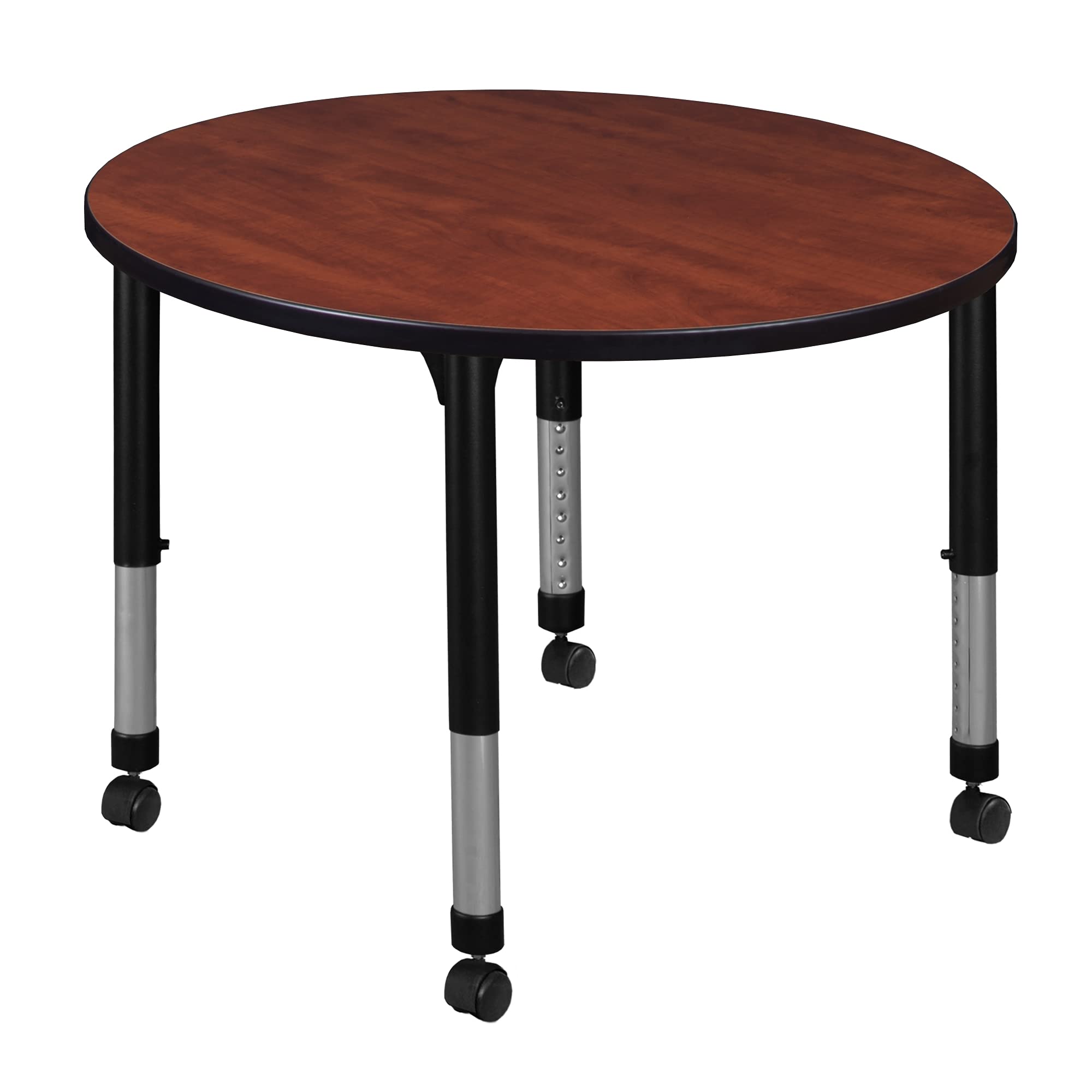 Regency Kee Height Adjustable Mobile Round Classroom Table - 42 Inch Cherry Wood Adjustable School Desk for Teachers & Students - Perfect for Classrooms, Libraries & Study Areas