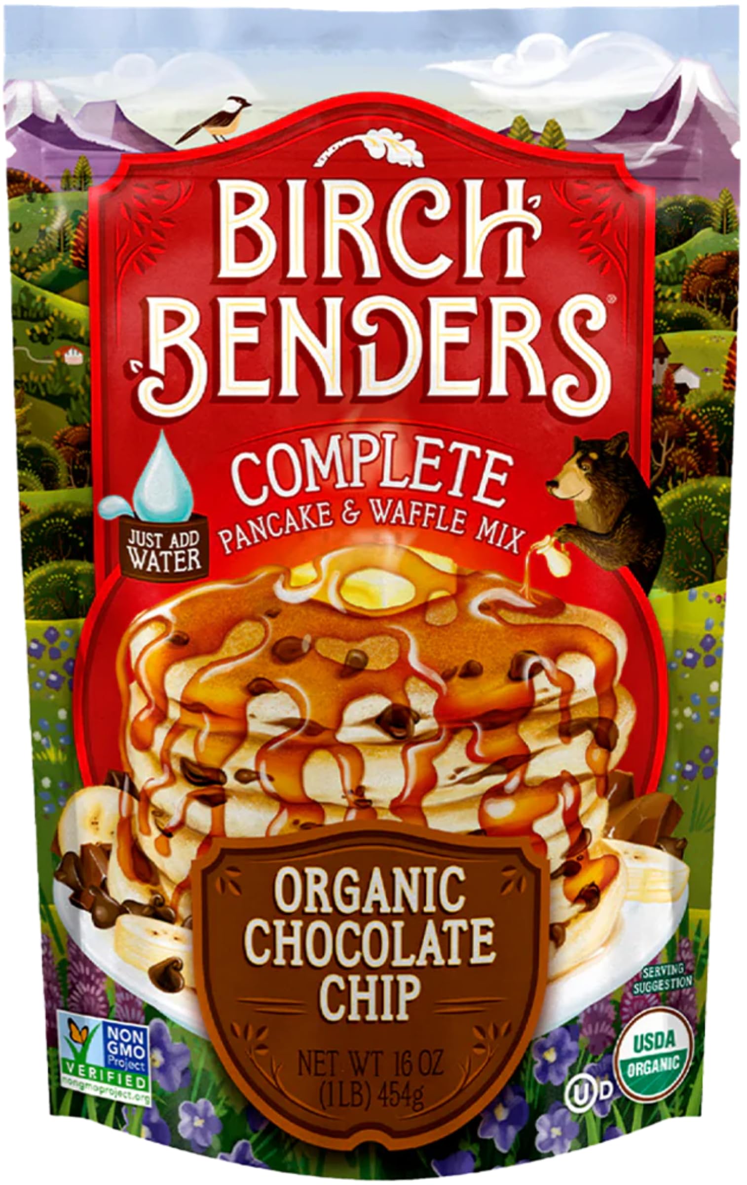 Organic Chocolate Chip Pancake & Waffle Mix by Birch Benders - 16 oz, Just Add Water, Non-GMO, Gluten-Free - Perfect for Breakfast, Brunch & Family Gatherings