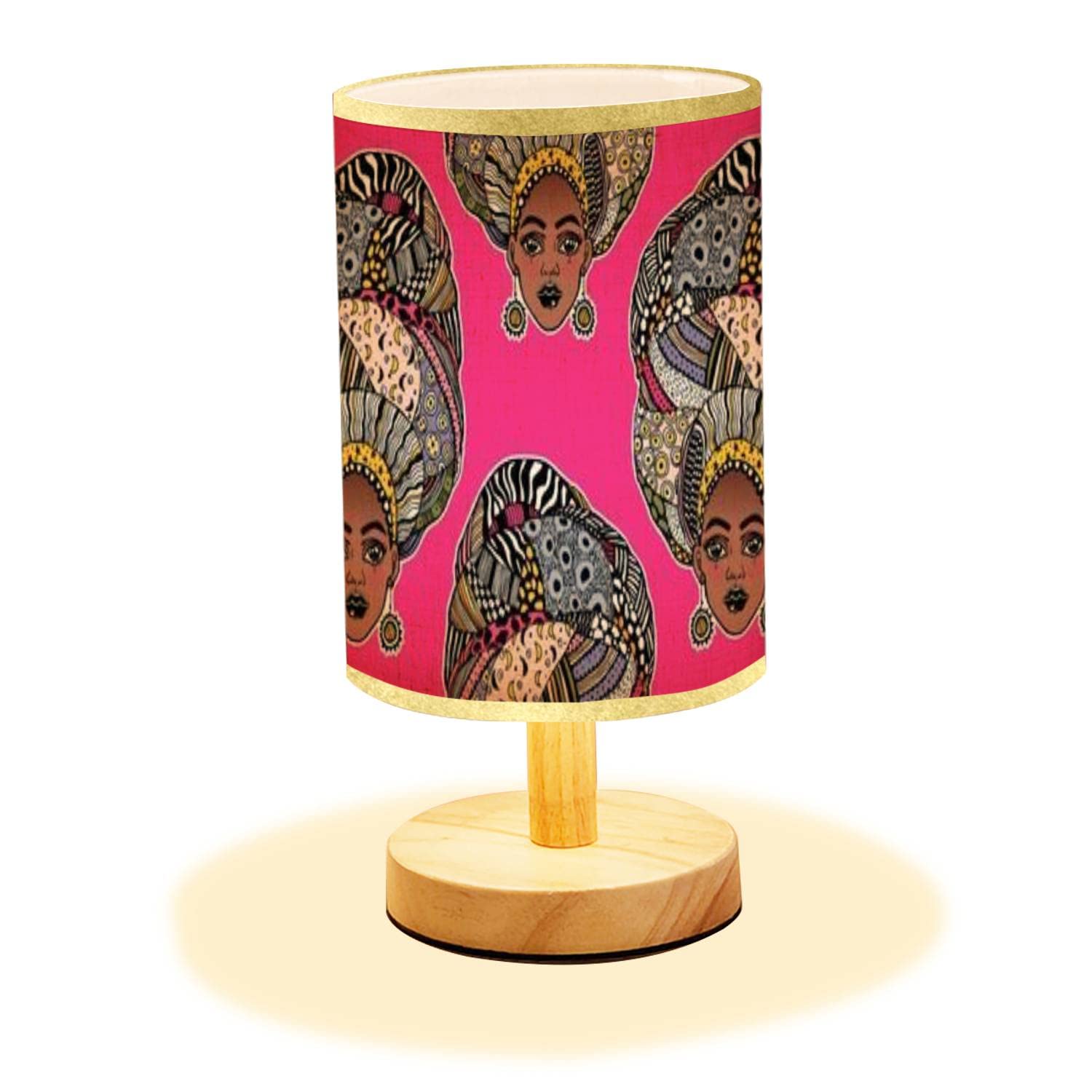 Minimalist Wooden Bedside Table Lamp with Flaxen Fabric Shade - African-Inspired Geometric Turban Design for Bedroom, Living Room & Office - Perfect for Nightstands, Desks and Cozy Reading Nooks