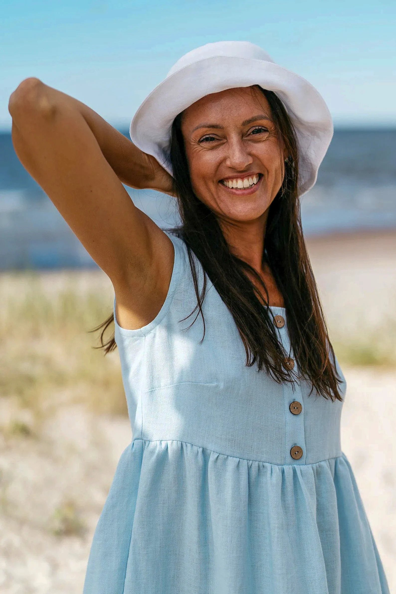 Linen Bucket Hat for Women & Men - Breathable White Sun Hat for Outdoor, Beach, Hiking & Summer Fashion