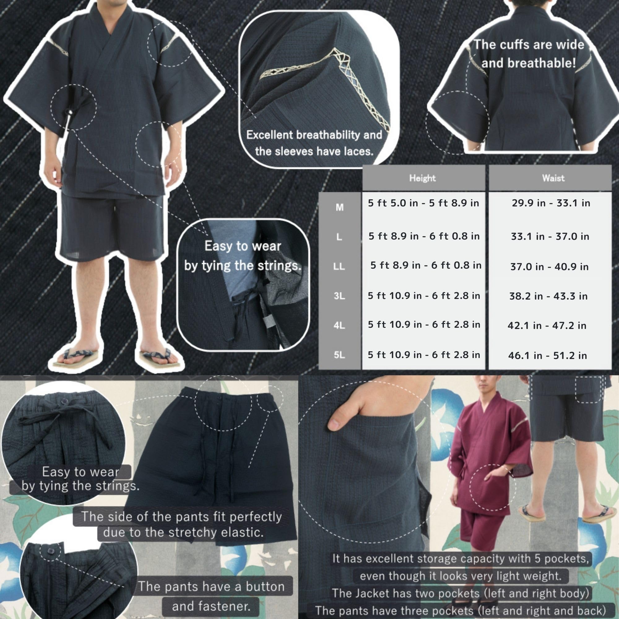 Original Japanese Pattern 100% Cotton Jinbei - Beige & White Traditional Loungewear for Men & Women - Perfect for Summer, Festivals, and Relaxation at Home