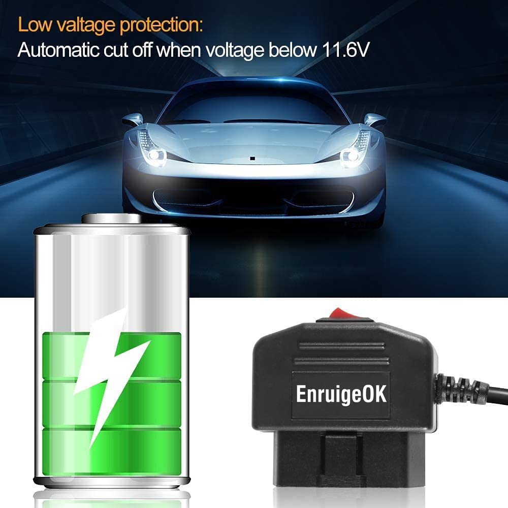 Universal OBD OBD2 Power Cable for Dash Camera - 24/7 Surveillance & Acc Mode with Switch Button, 3Pin OBDII Adapter Hardwire Charger (12-26V to 5V 2.5A) USB-C Port - Perfect for Continuous Car Recording & Parking Mode (Black)