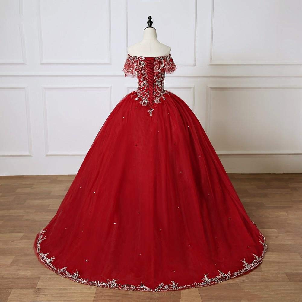 Emanni Women's Sweet 16 Quinceanera Dress with Lace Appliques & Beaded Crystal Details - Perfect for Quinceañera, Sweet 16 Party, Prom & Formal Occasions