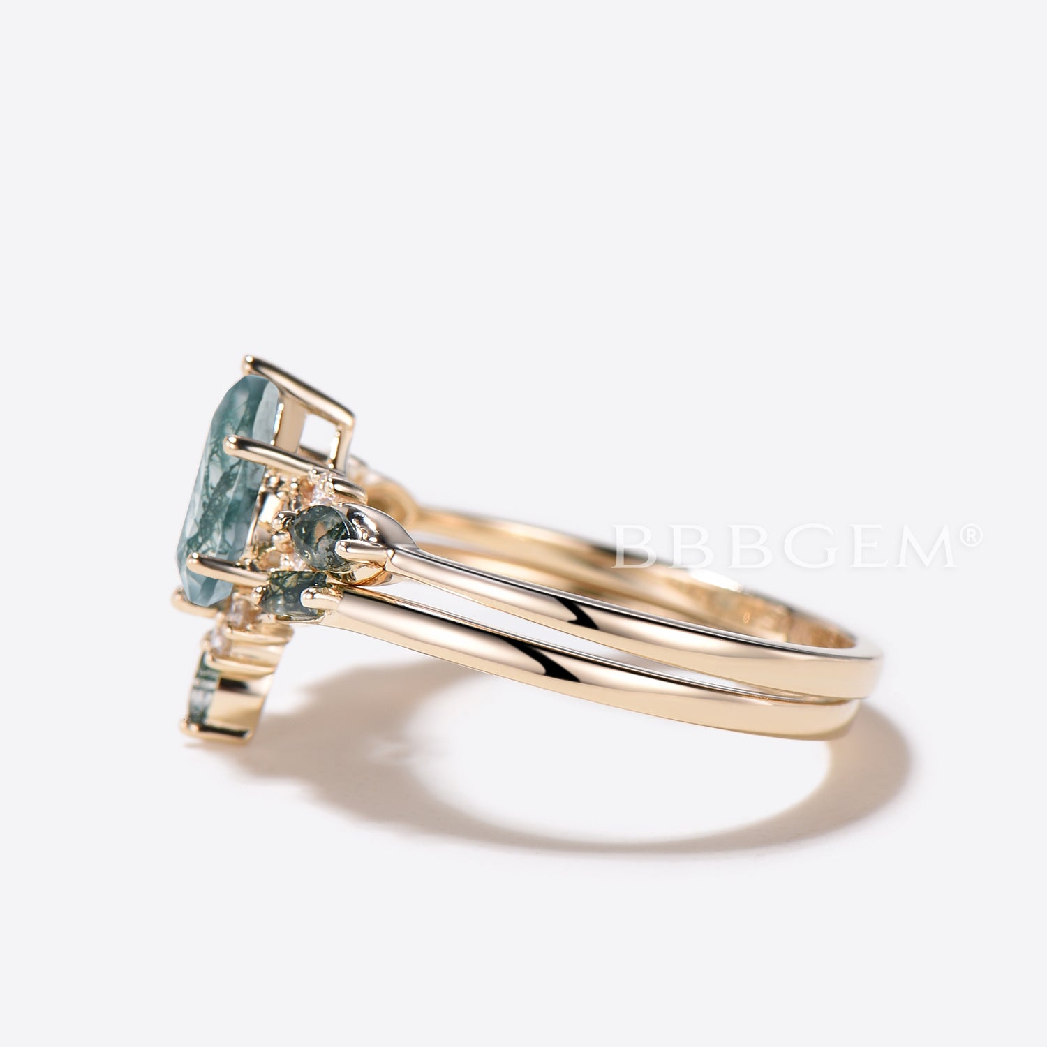 Natural Moss Agate Engagement Ring 14k Gold with Diamond Accents - Elegant Wedding Band for Women, Perfect for Proposals, Anniversaries & Romantic Occasions