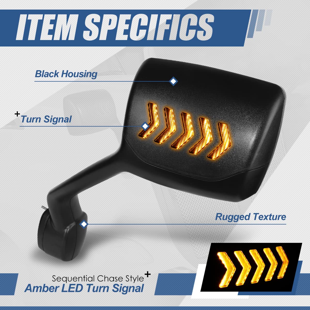 Auto Dynasty Arrow-Pattern LED Sequential Turn Signal Manual Adjust Side Mirrors for Kenworth T680 & Peterbilt 579/587 (2011-2021) - Textured Black - Driver & Passenger Side - Enhanced Visibility & Safety for Truck Drivers