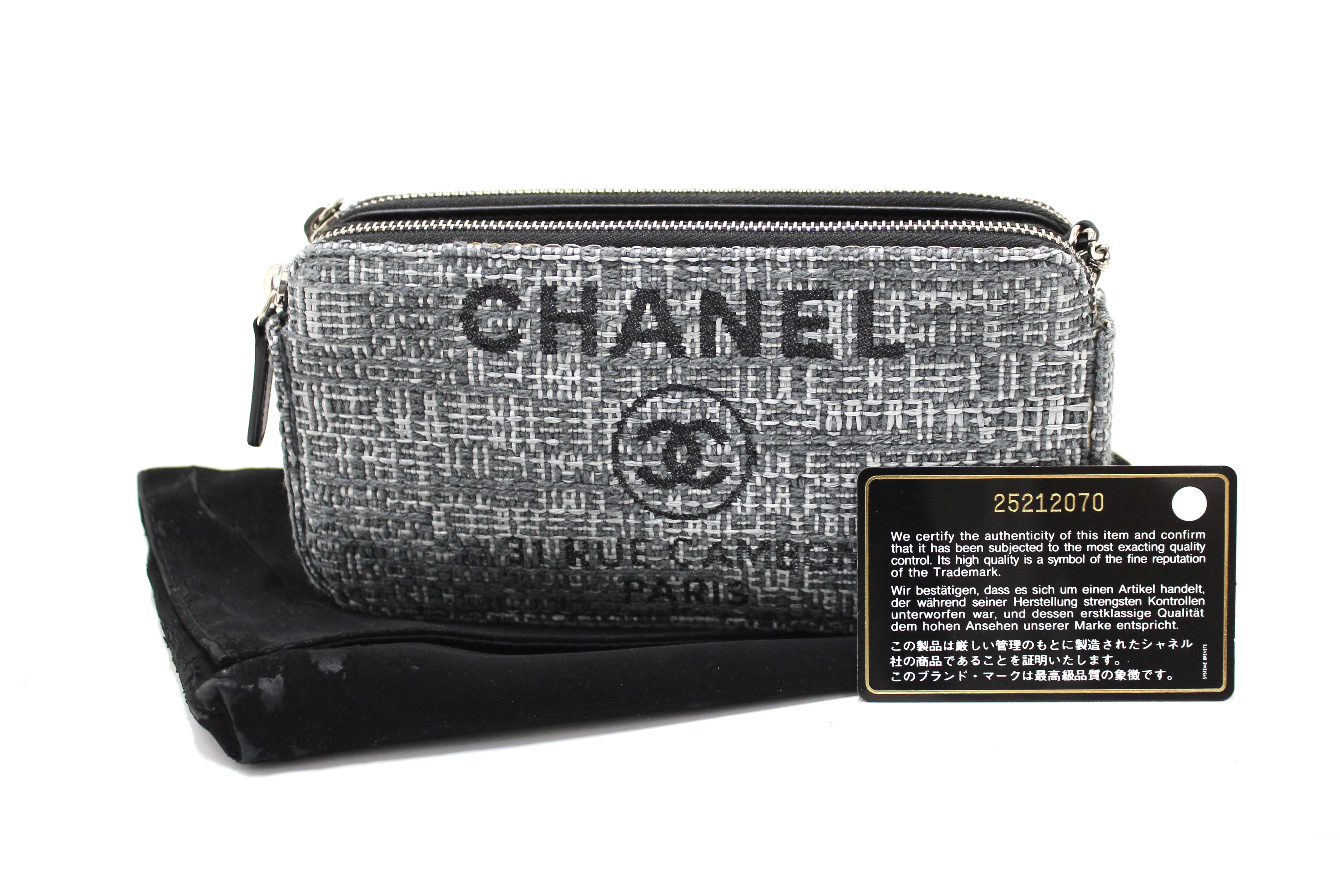 Authentic Chanel Grey Tweed Canvas Double Zip Wallet on Chain - Luxury Designer Crossbody Bag for Women | Perfect for Parties, Date Nights & Everyday Use